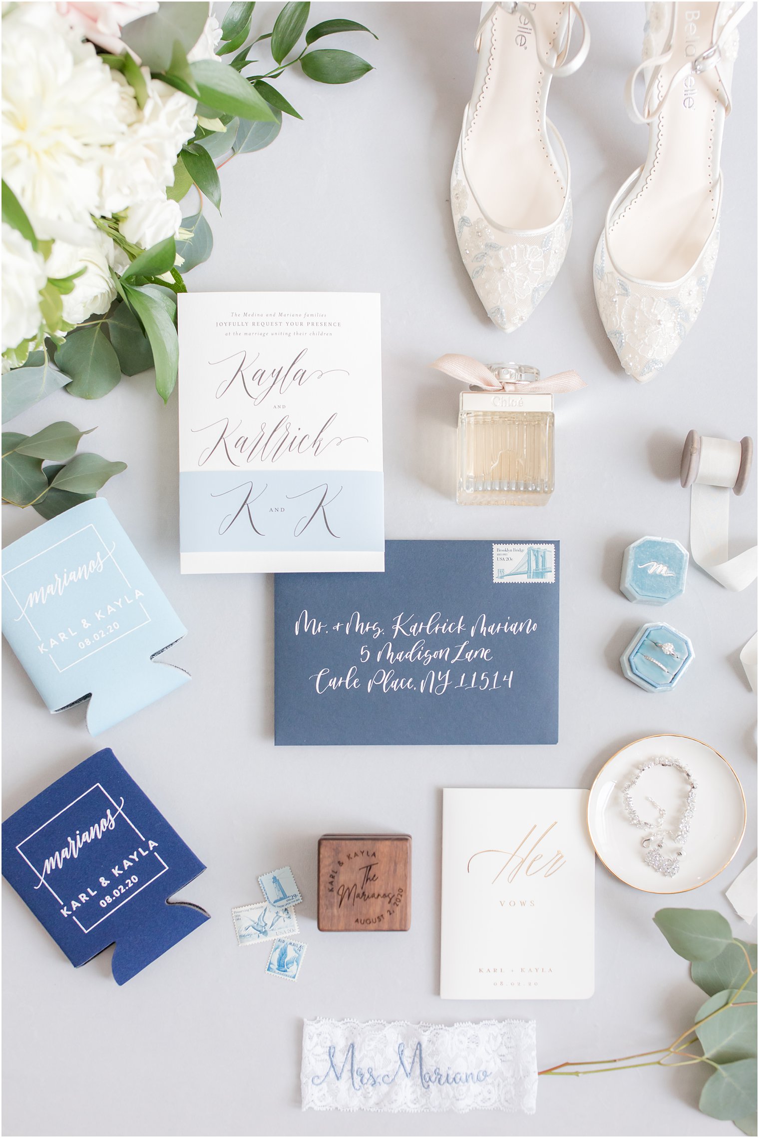 blue invitation suite for NJ wedding day