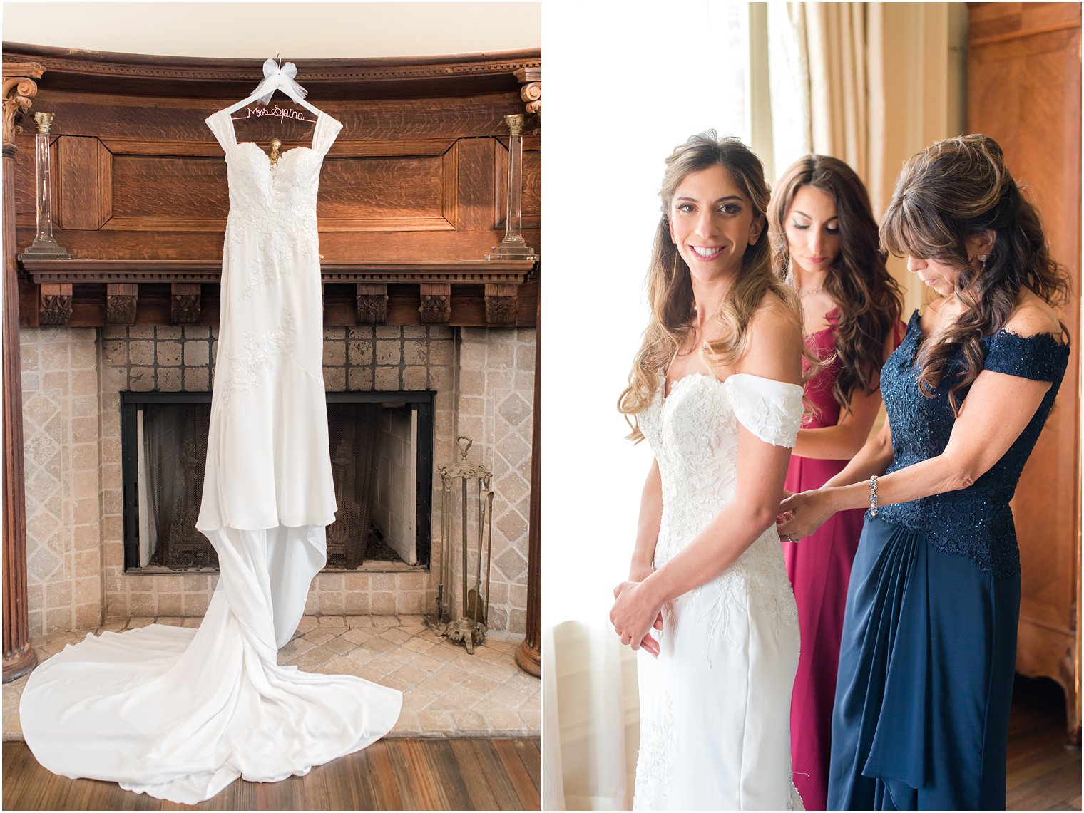 bride prepares for Park Savoy Estate wedding day with bridesmaid and mother 