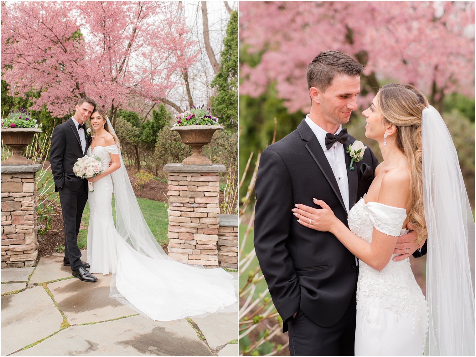 bride and groom pose in gardens at Park Savoy Estate