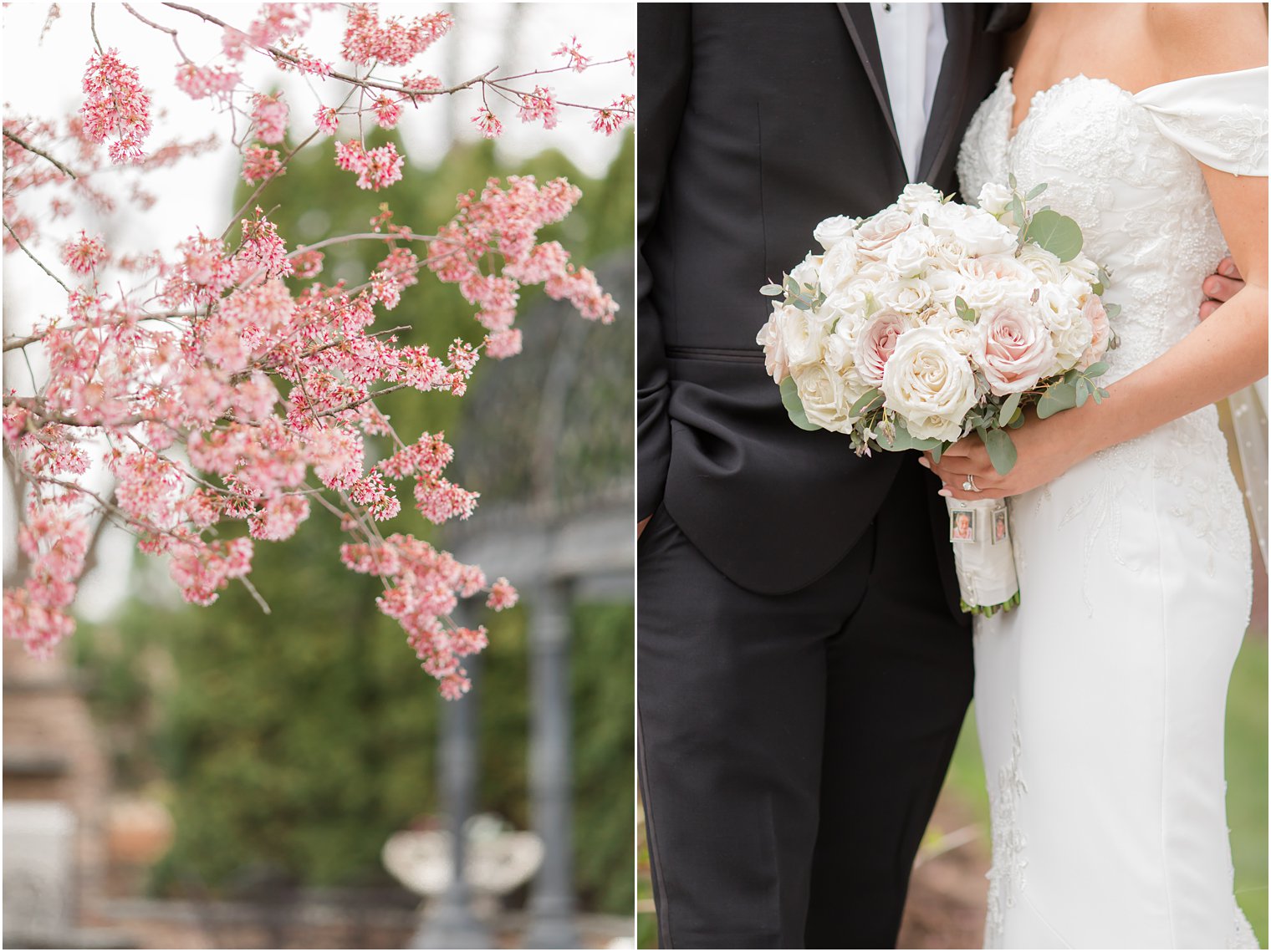 spring Park Savoy Estate wedding portraits in gardens with cherry blossoms 