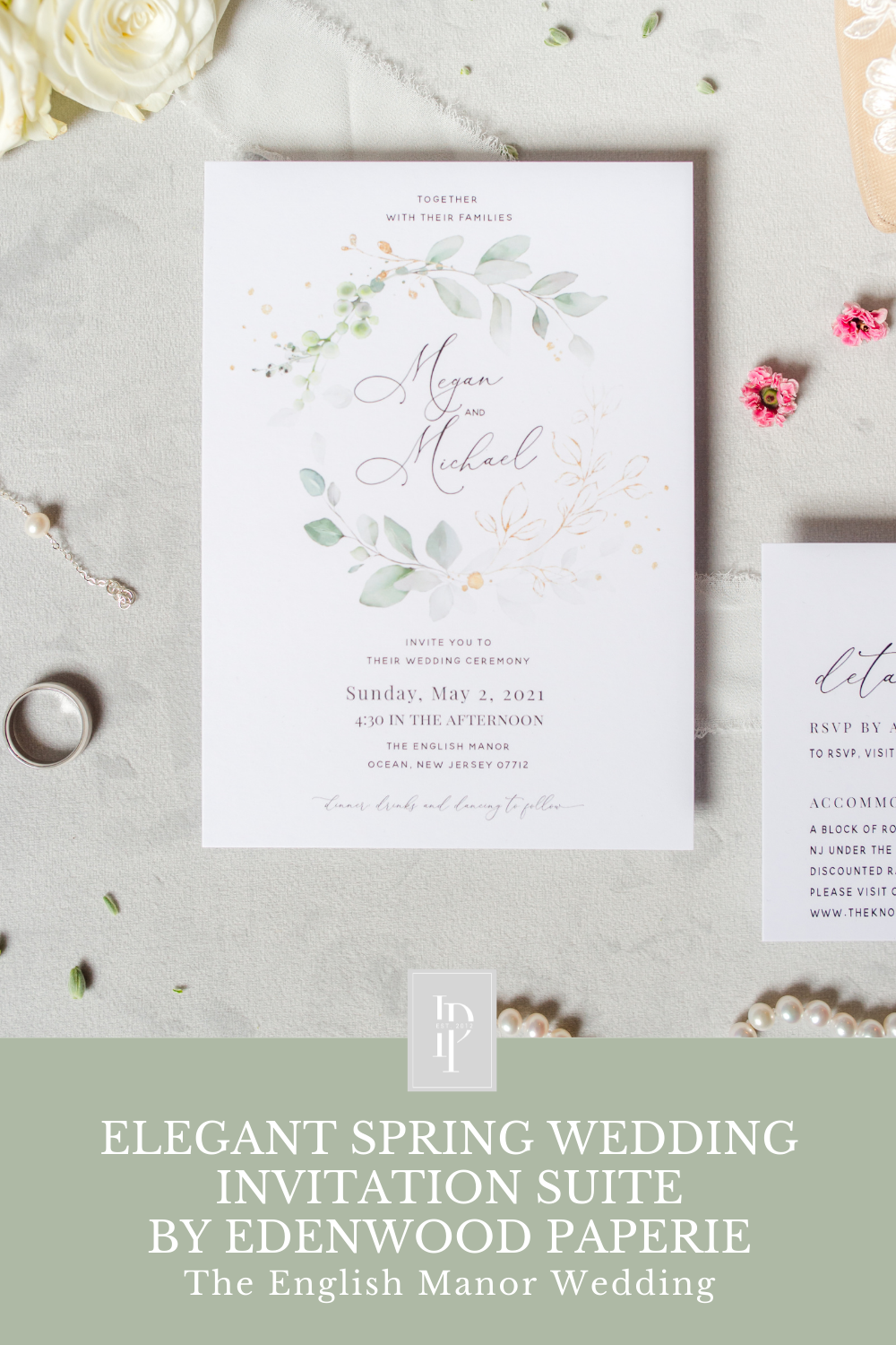 elegant spring wedding invitation for NJ wedding