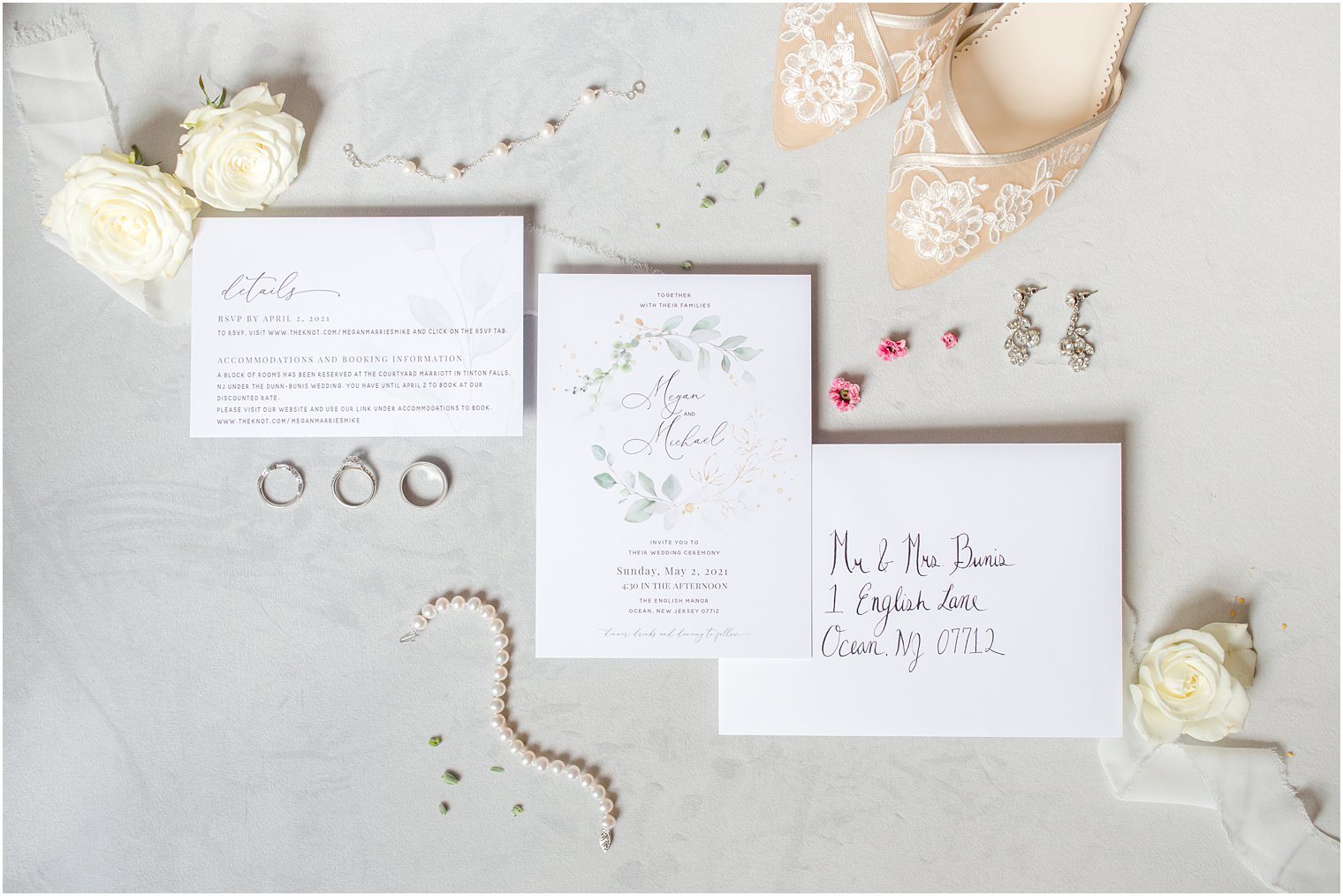 elegant spring wedding invitation for New Jersey wedding day