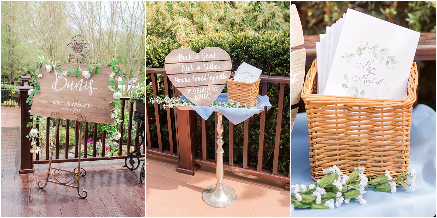 details for spring English Manor wedding ceremony outside in the garden 