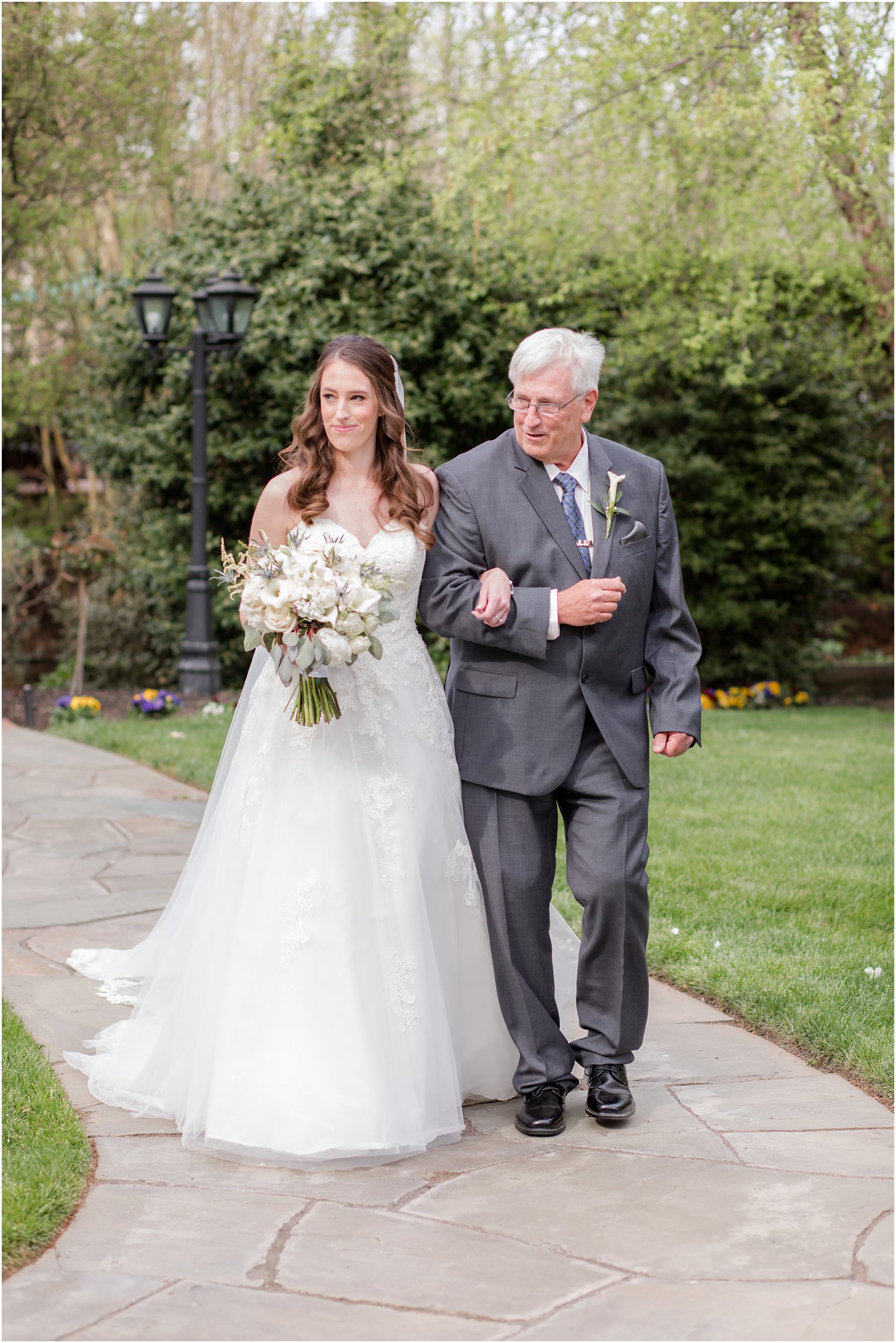 bride and dad enter New Jersey wedding ceremony at The English Manor 