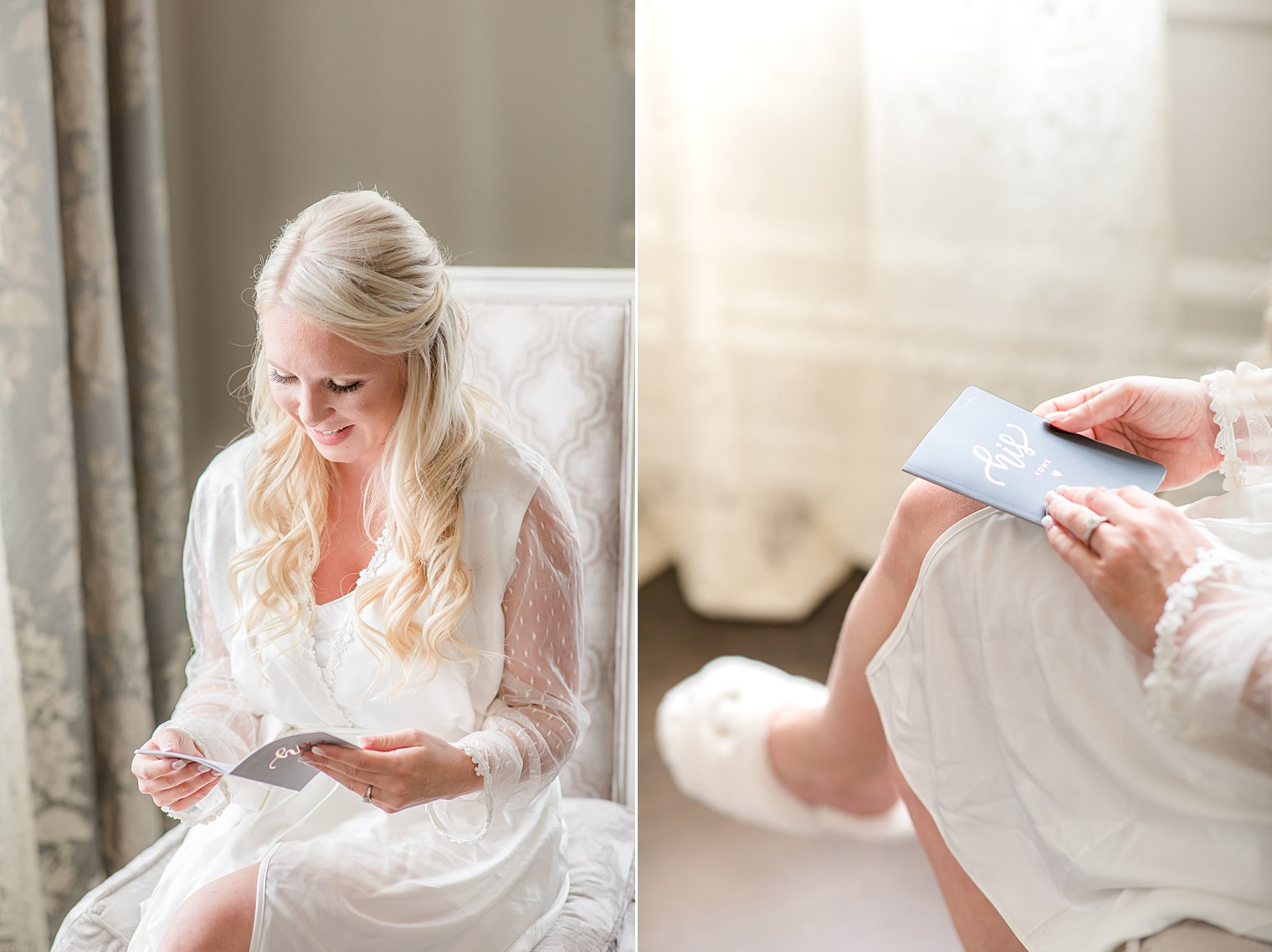 bride reads vows from groom before NJ wedding day