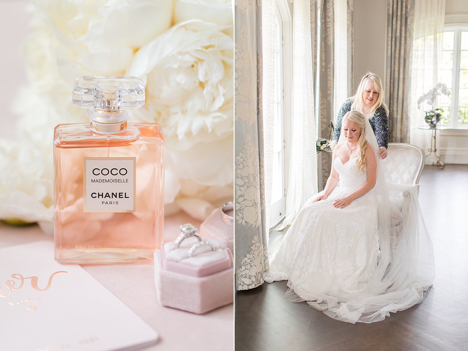 bride's bottle of Coco Chanel perfume on wedding day