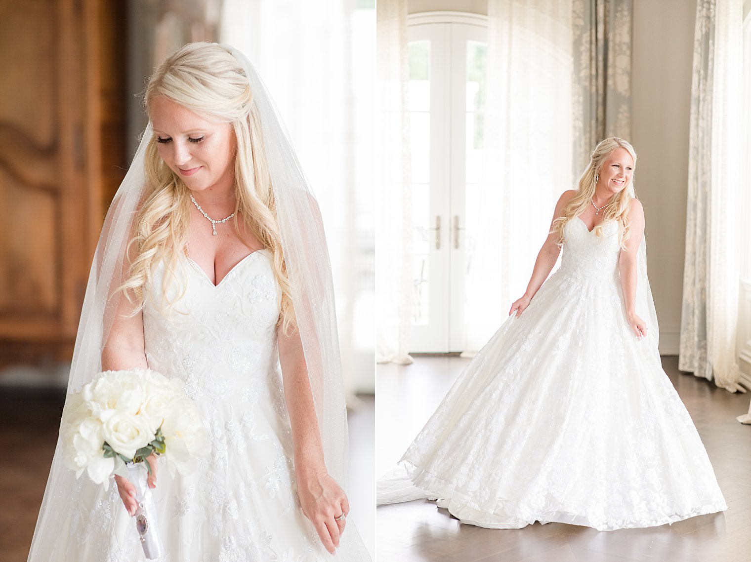 classic bridal portraits in suite at Park Chateau Estate