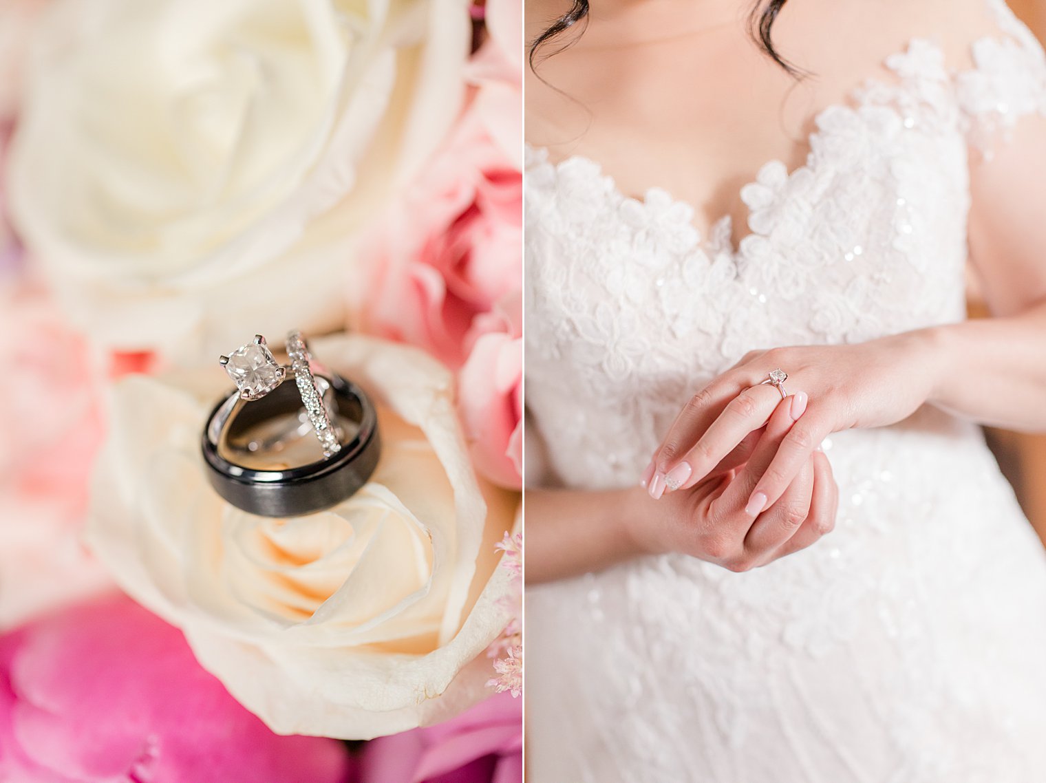 bride adjusts engagement ring before Staten Island wedding