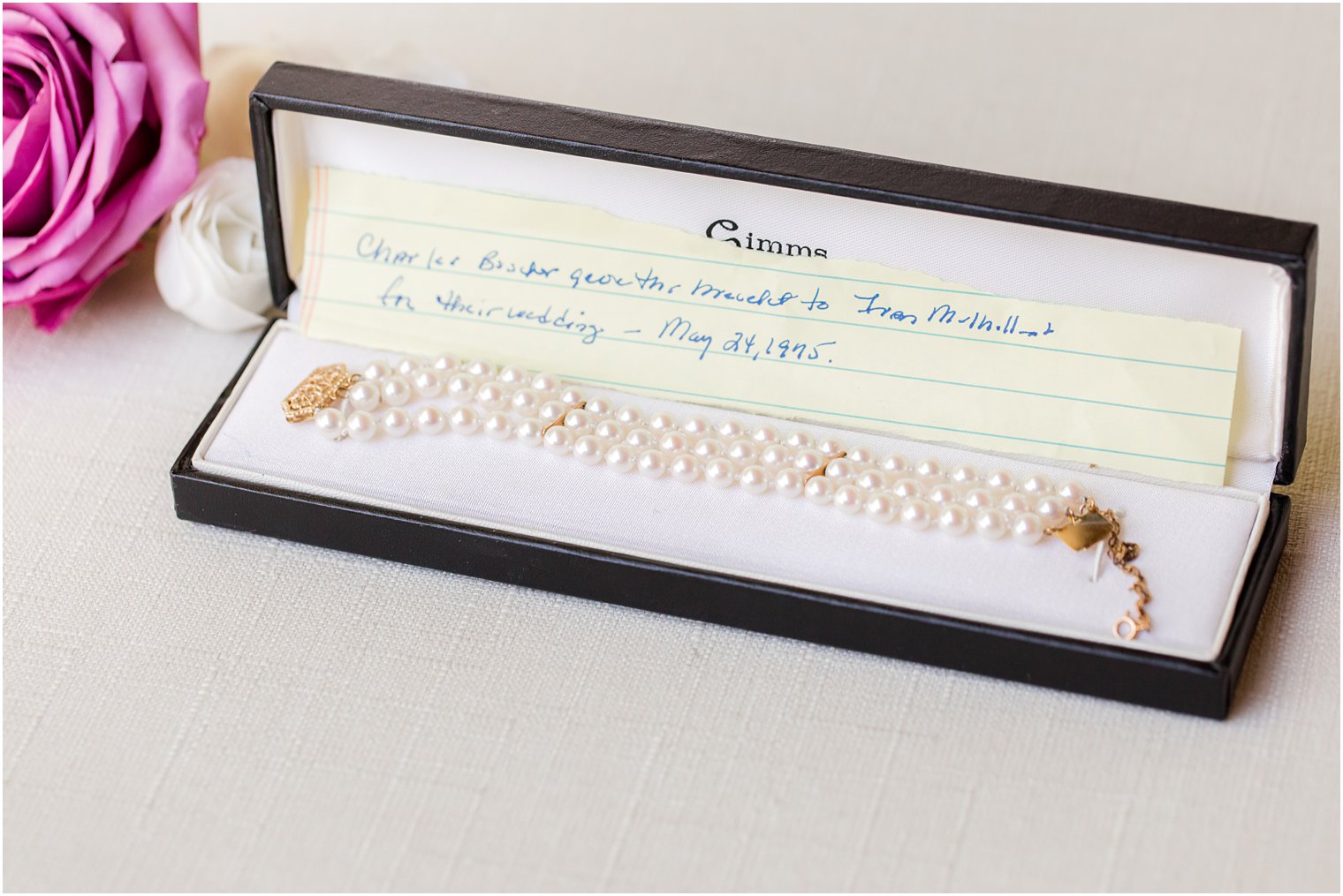 bride's heirloom pearls before NJ wedding