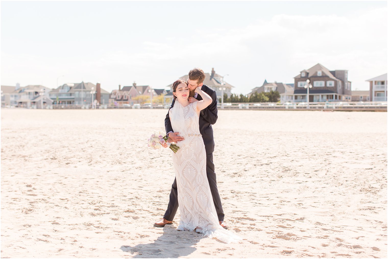 New Jersey beach wedding portraits of bride and groom