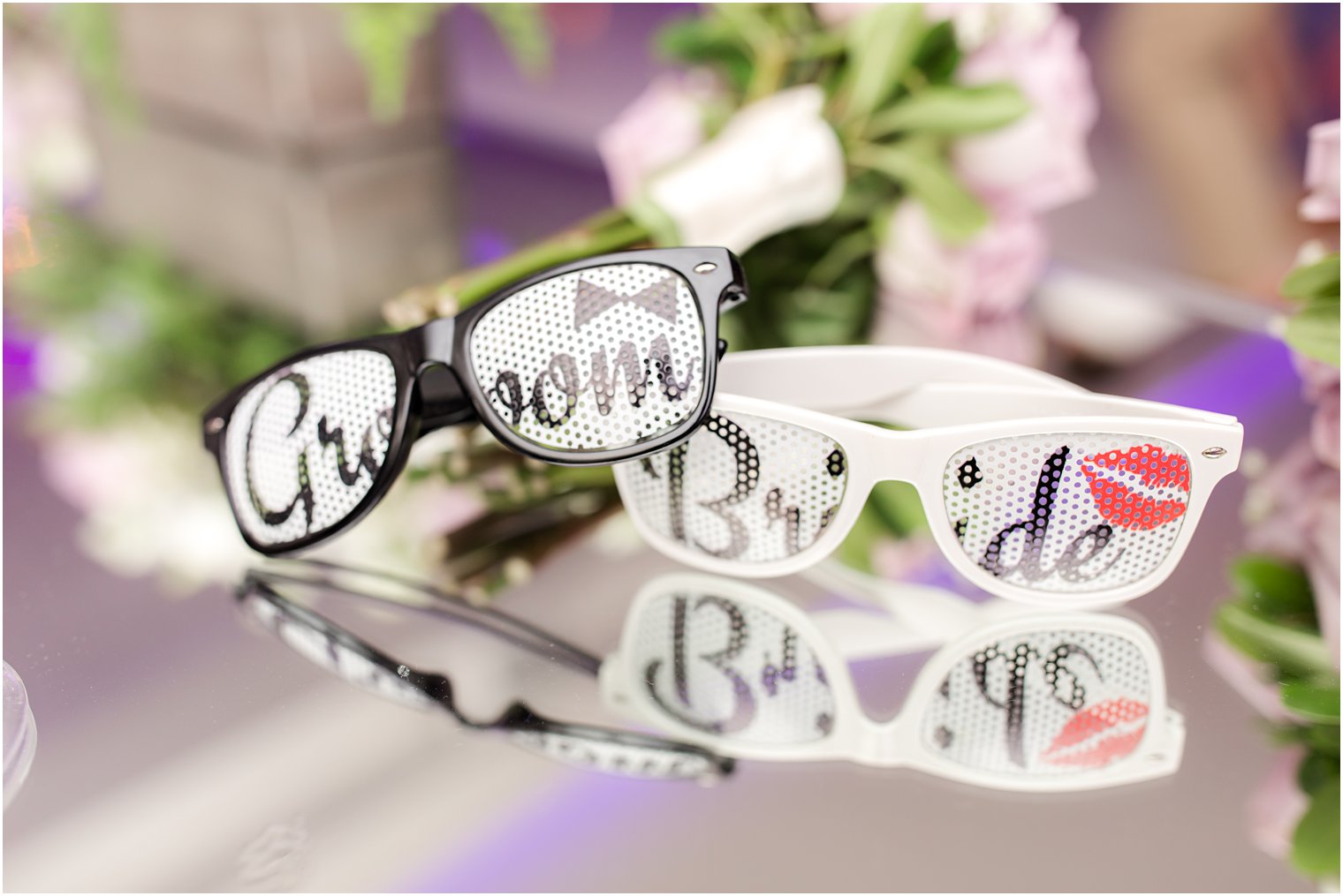 sunglasses with bride and groom on them