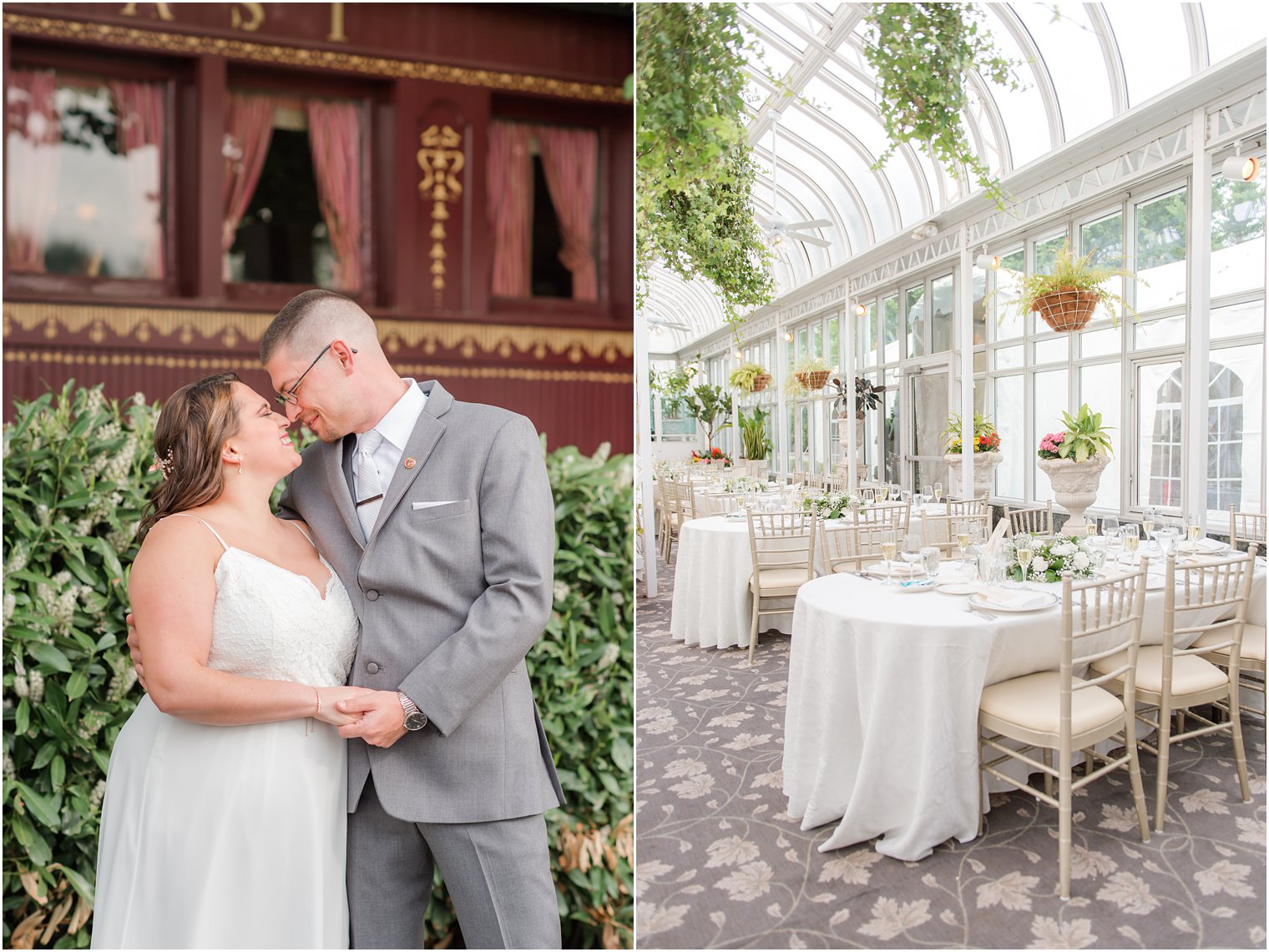 bride and groom stand nose to nose during The Madison Hotel wedding portraits in the atrium