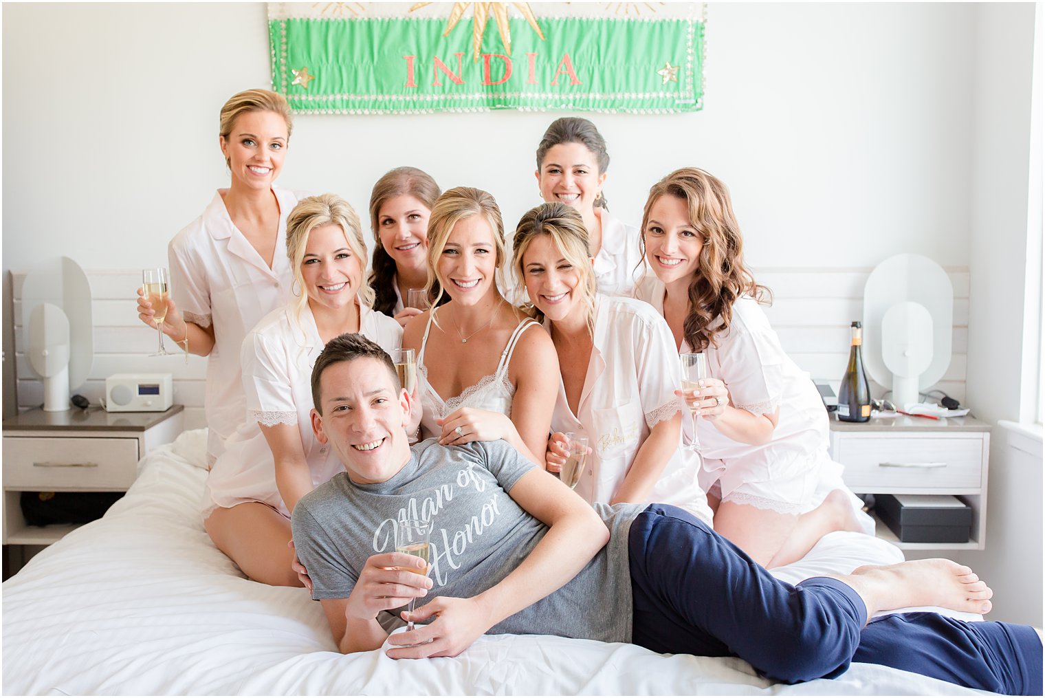 champagne toast with your bridesmaids before wedding