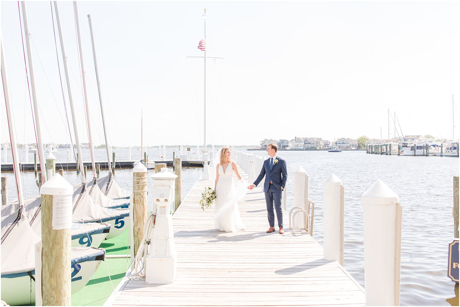 summer wedding portraits along waterfront in Bay Head NJ