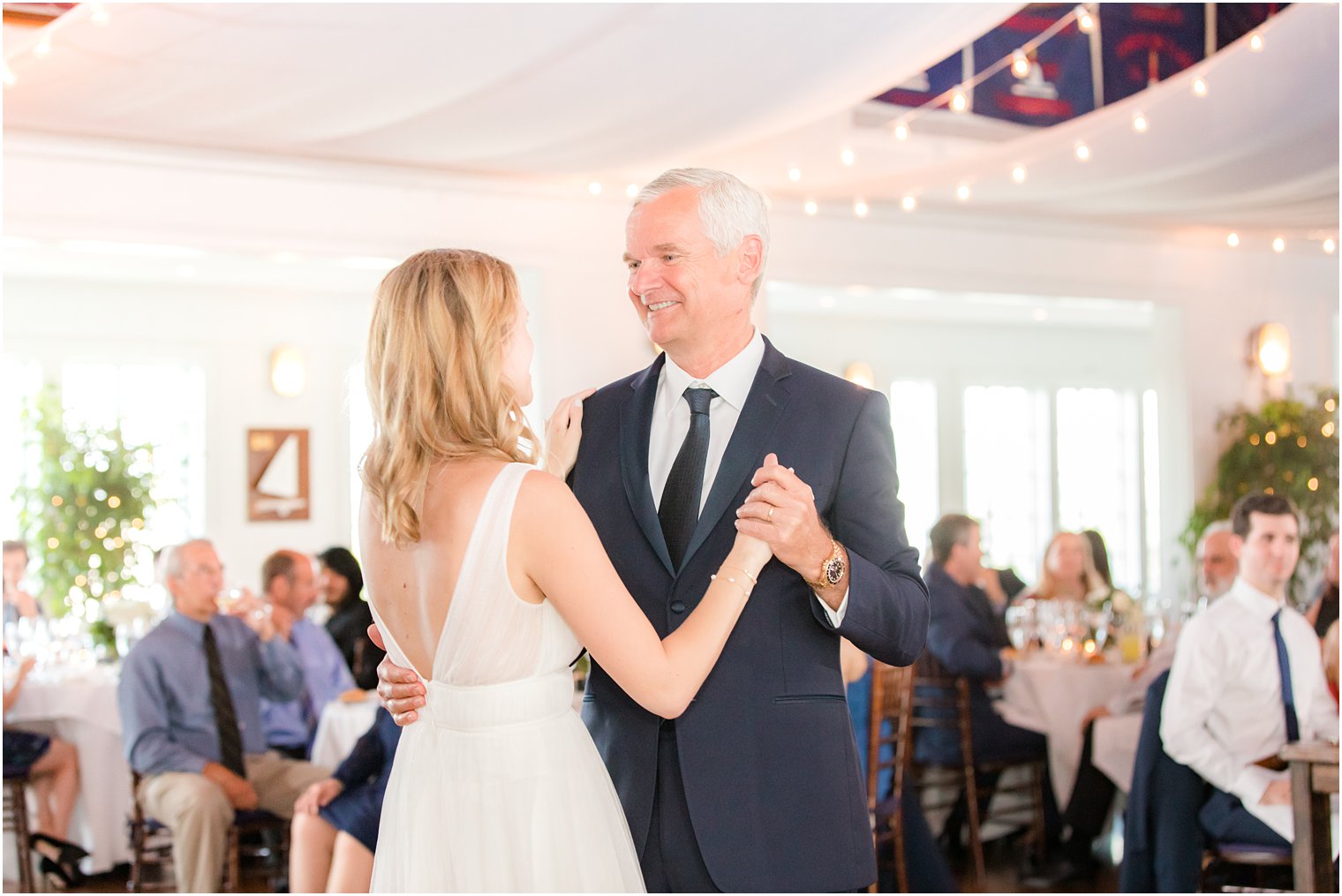 bride and dad dance together during reception at Bay Head Yacht Club
