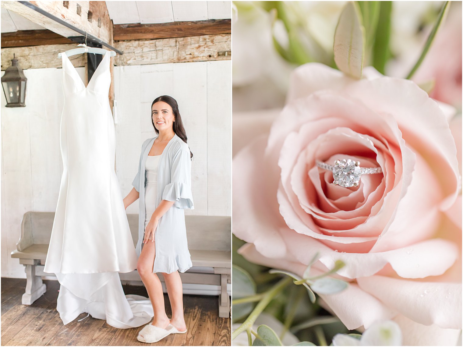 bride with wedding dress in Crossed Keys Estate bridal suite 