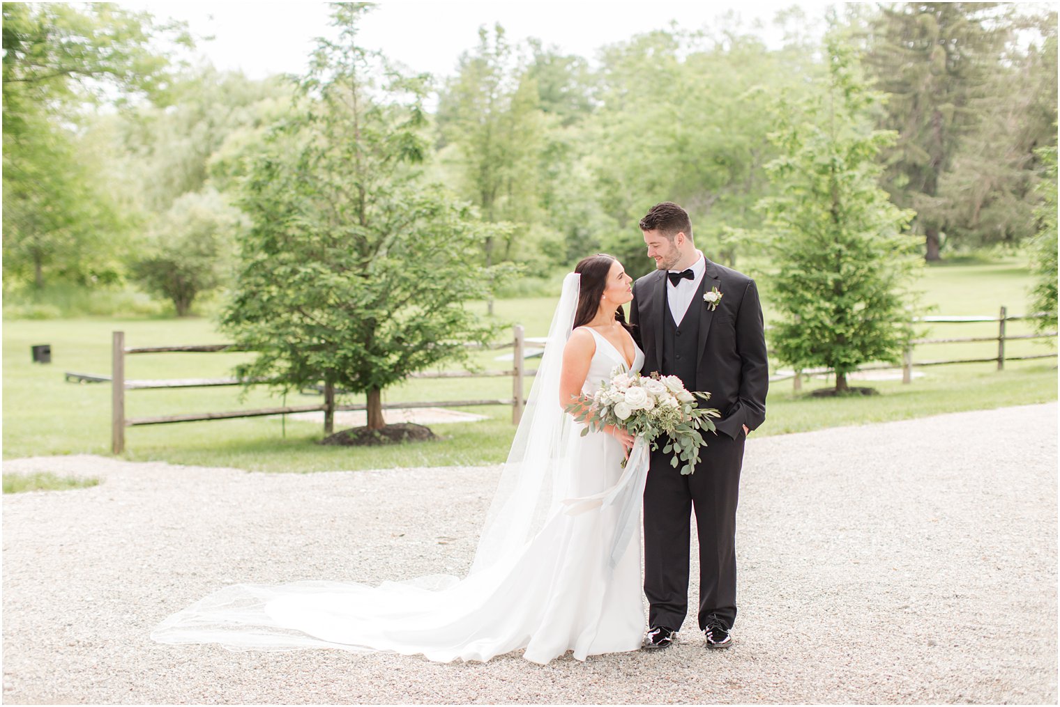 elegant formal portrait of bride and groom at Crossed Keys Estate