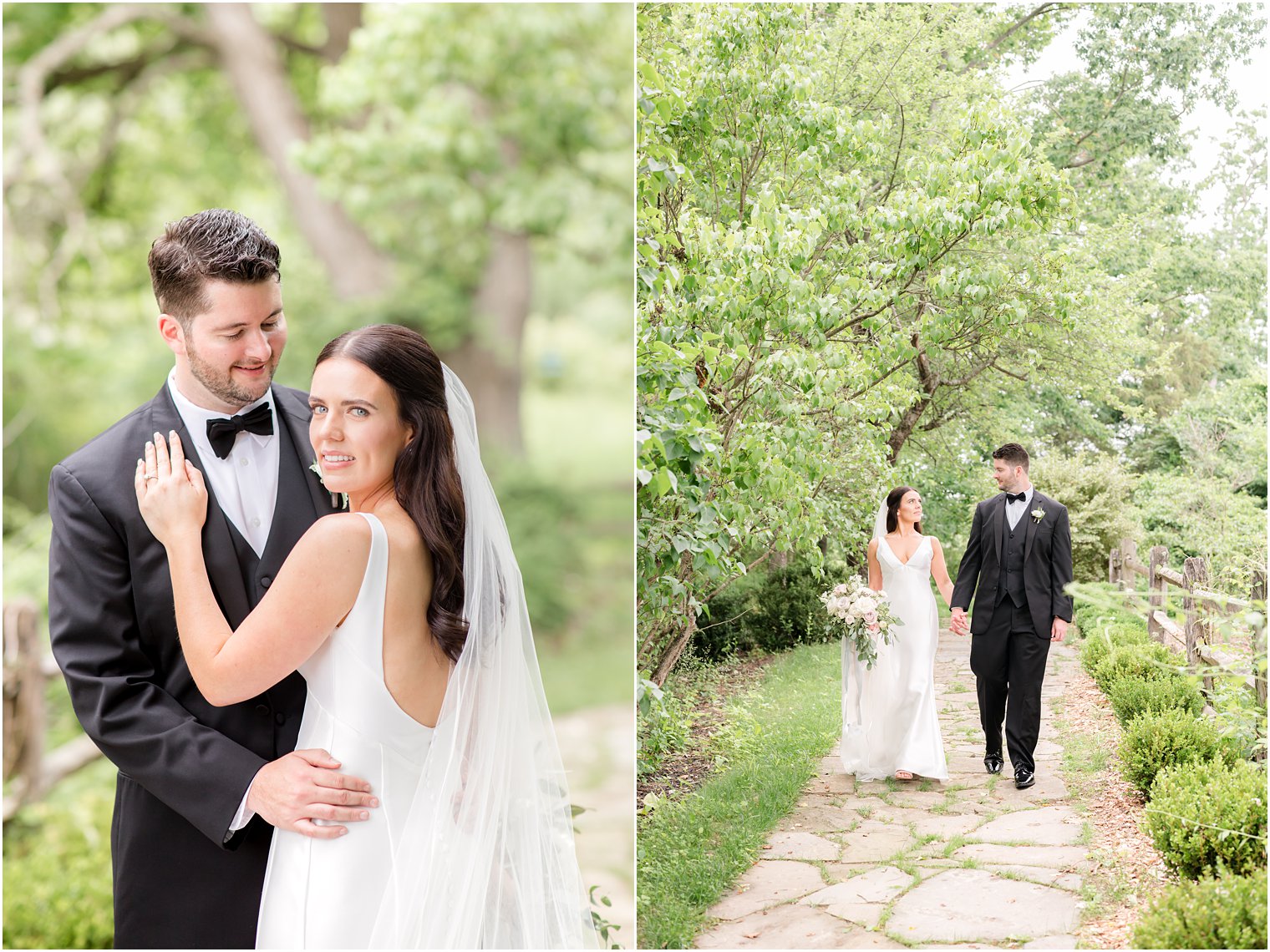 bride and groom posing for photos at Crossed Keys Estate