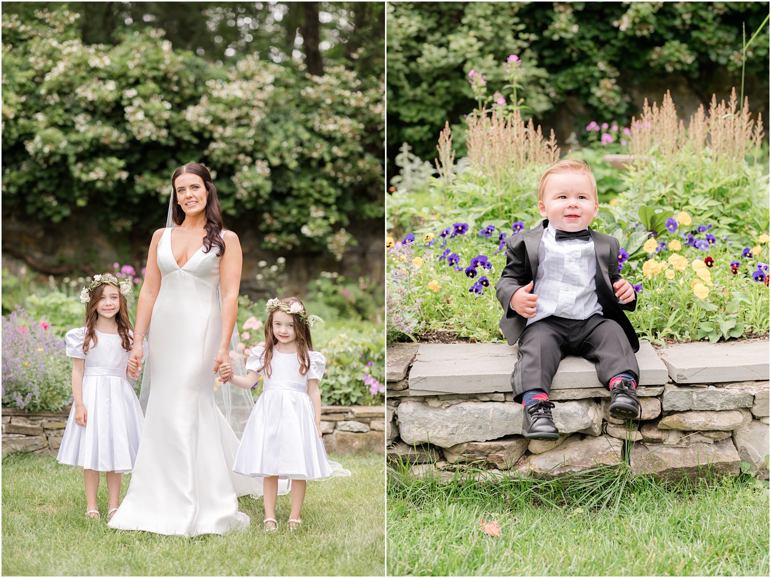 bride with flower girls and ring bearer at Crossed Keys Estate