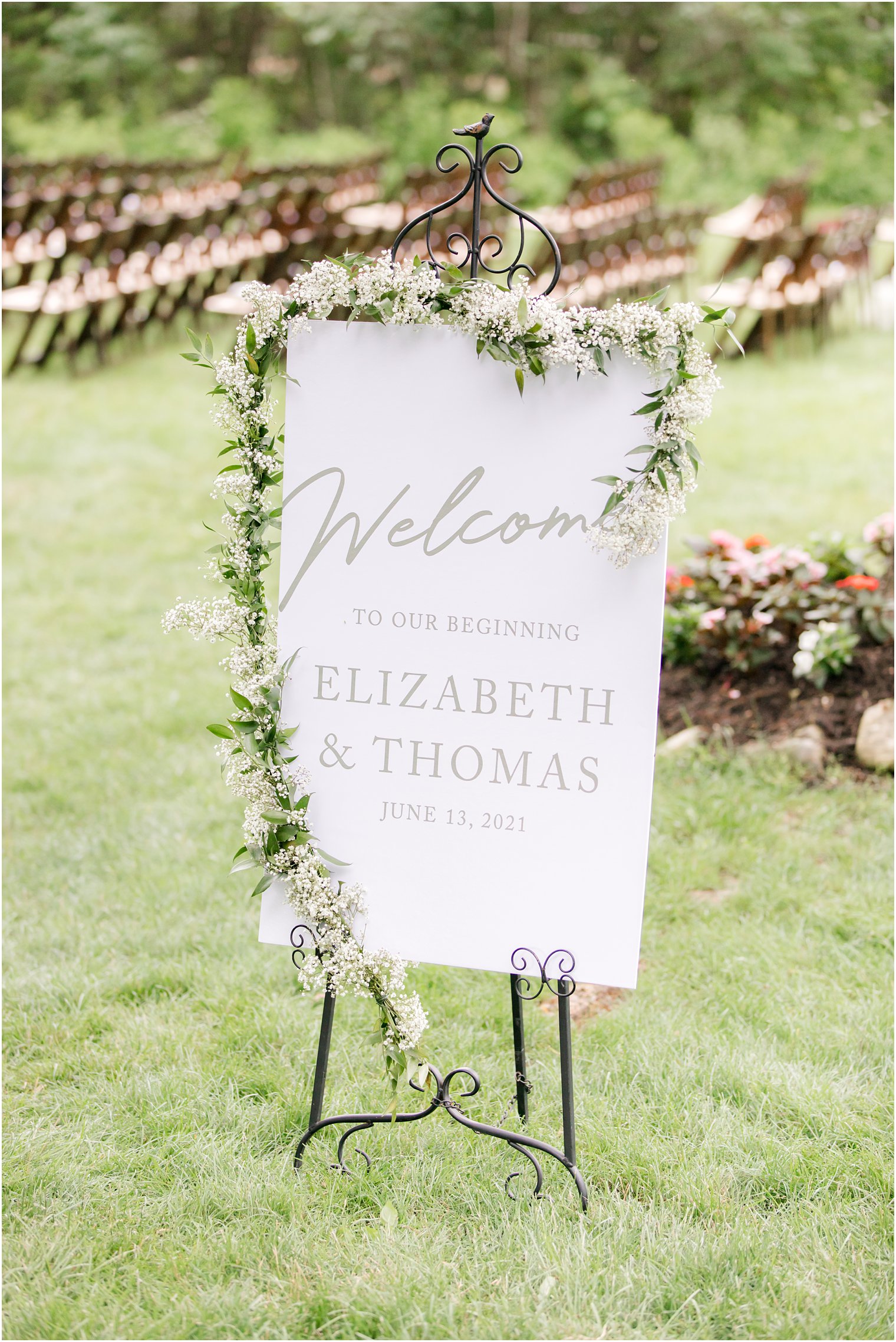 welcome sign for outdoor ceremony