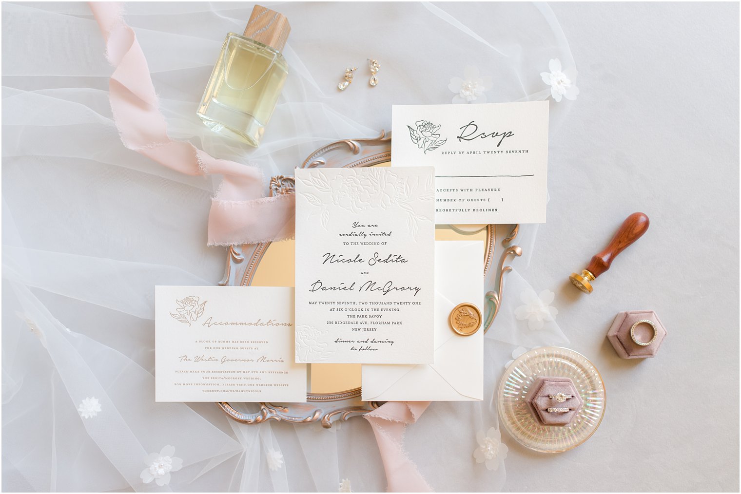 classic summer wedding invitation suite for Park Savoy Estate wedding 