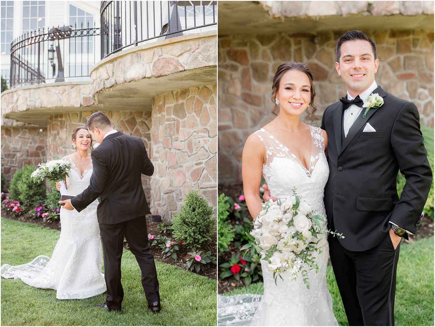 groom reacts to seeing bride during first look at Park Savoy Estate