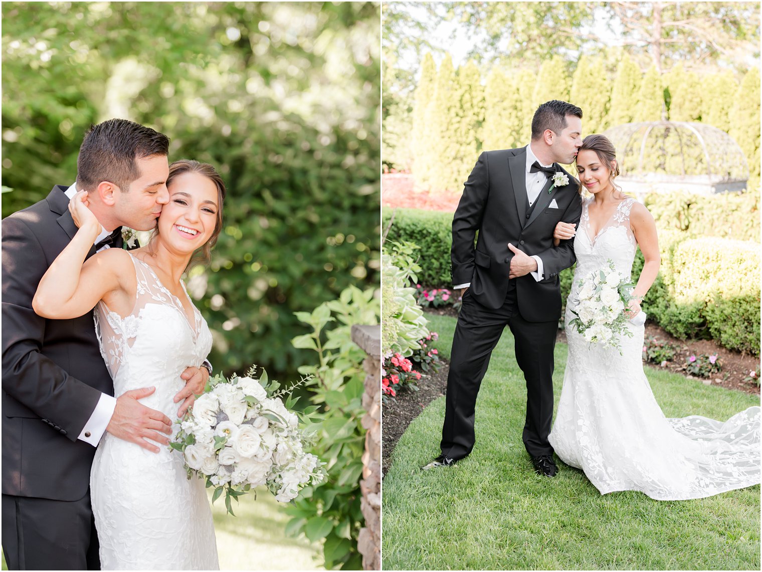 bride and groom laugh together in gardens at Park Savoy Estate