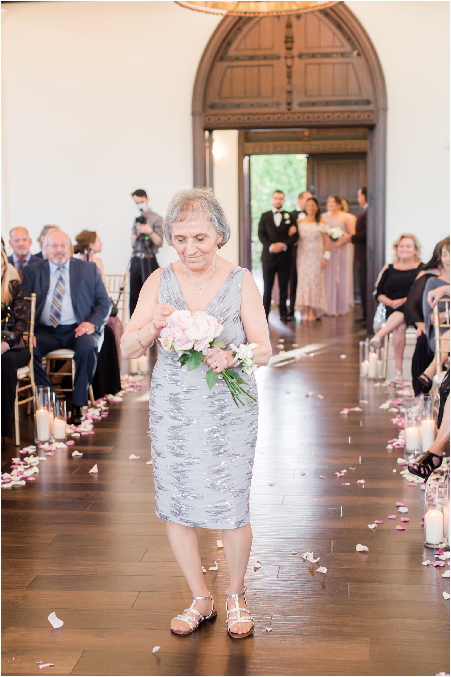 grandmother drops flower petals during NJ wedding ceremony 