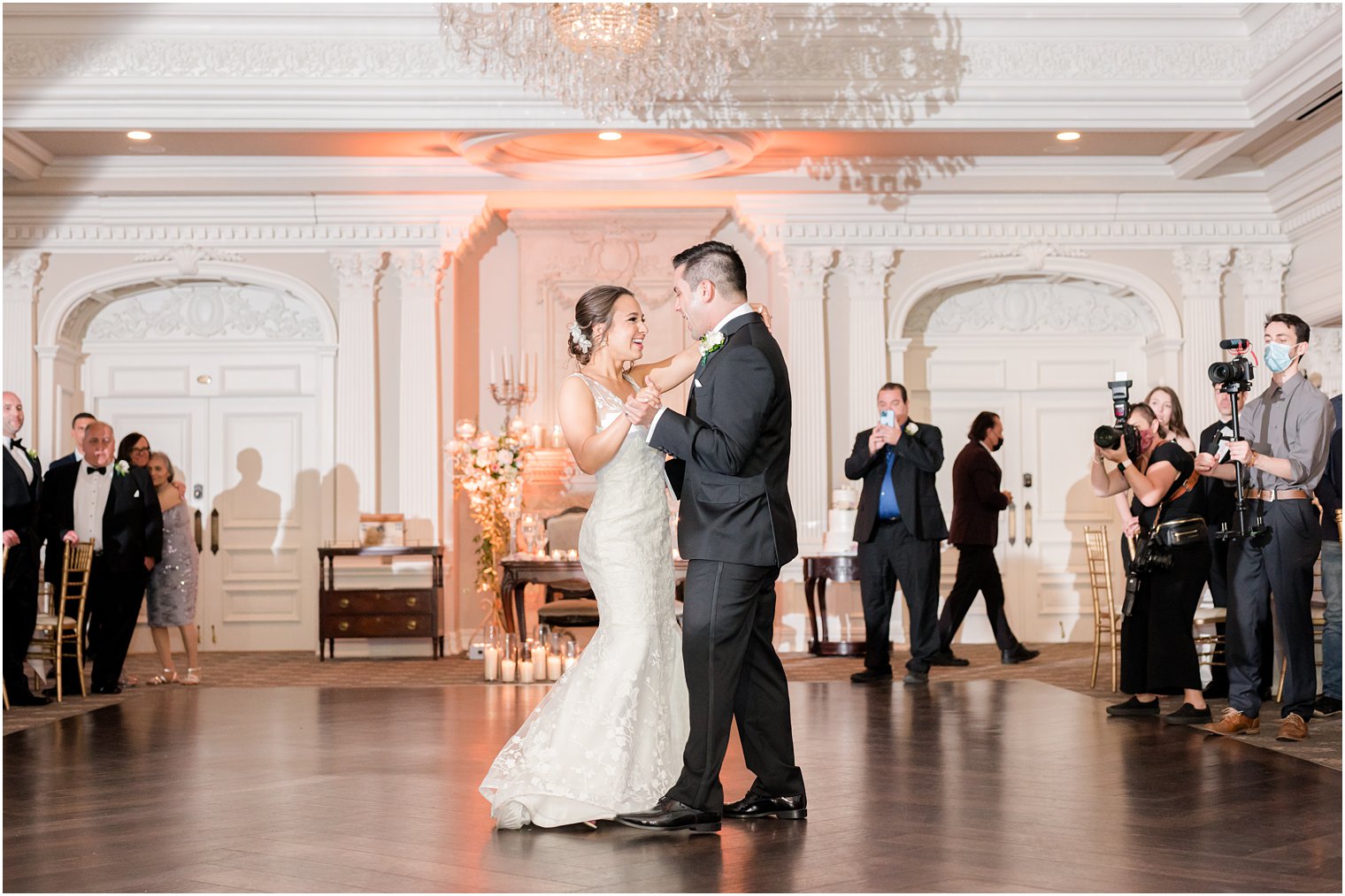 bride and groom dance together at New Jersey wedding reception 