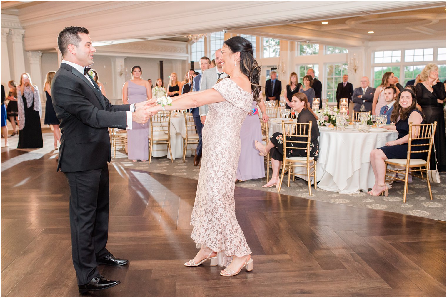groom and mom dance during NJ wedding reception