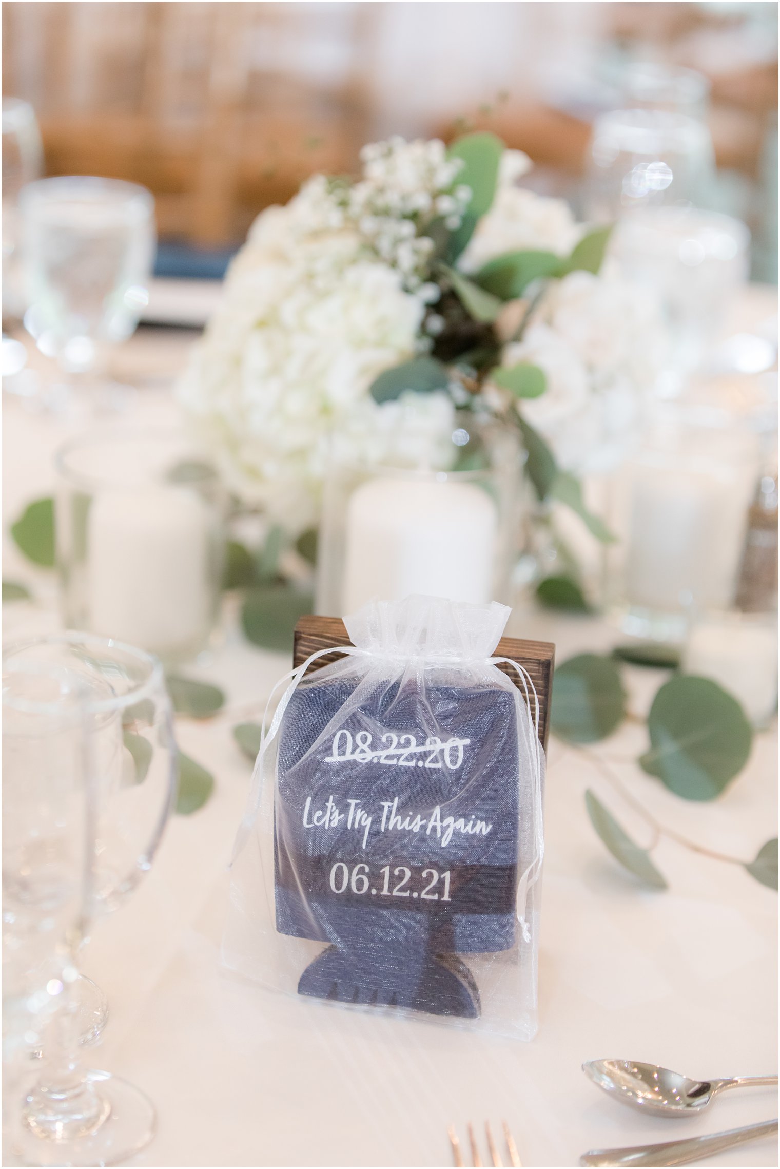 COVID-19 inspired wedding favors with adjusted wedding date 