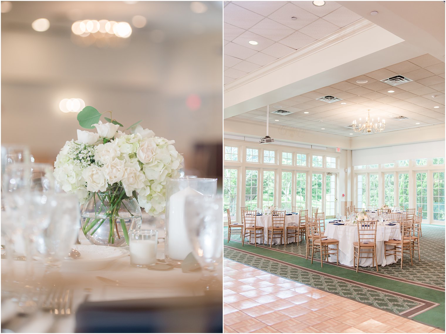 simple white and gold details for Forsgate Country Club wedding reception 