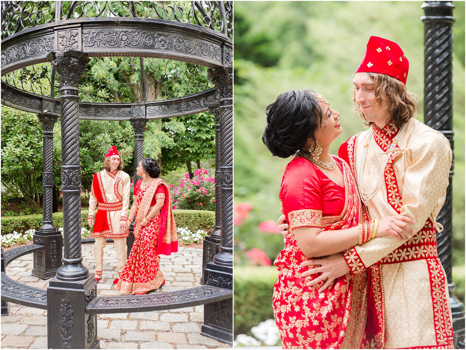 newlyweds walk through gardens before Indian wedding at the Ashford Estate
