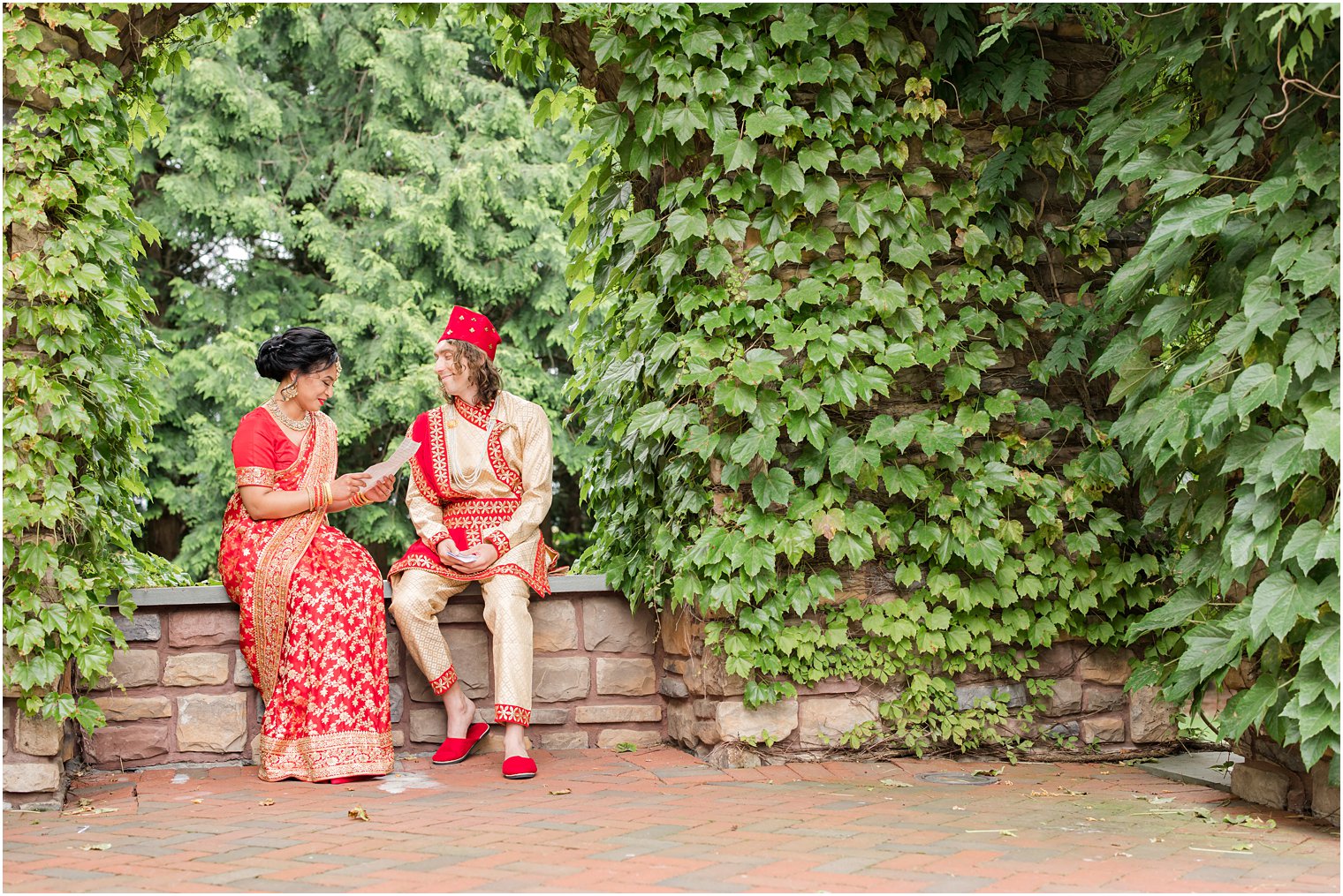 bride reads a letter to groom before wedding ceremony in Allentown NJ