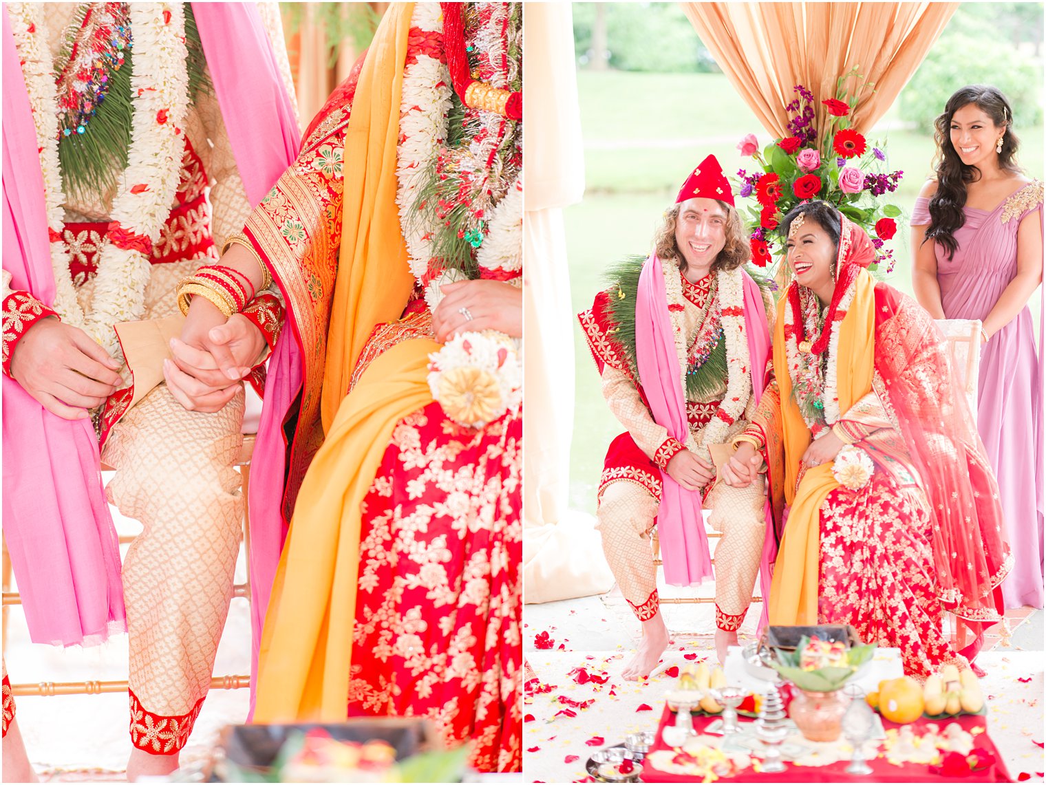 couple holds hands during traditional Indian wedding at the Ashford Estate