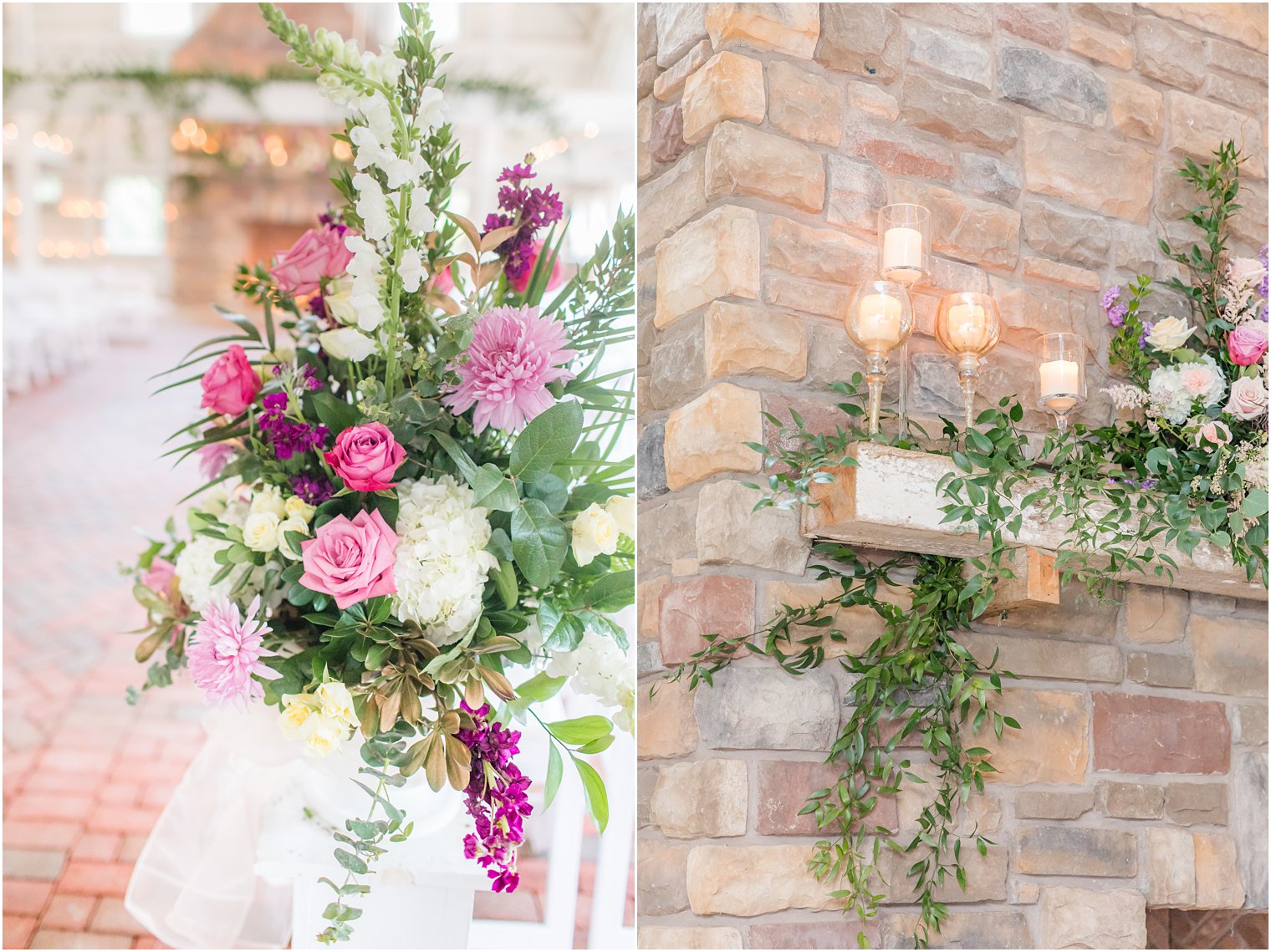 pink and purple floral displays for ceremony at Ashford Estate