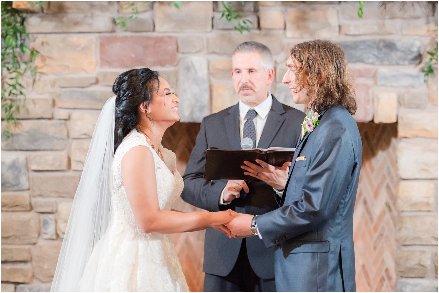 bride laughs during vows with husband at Ashford Estate