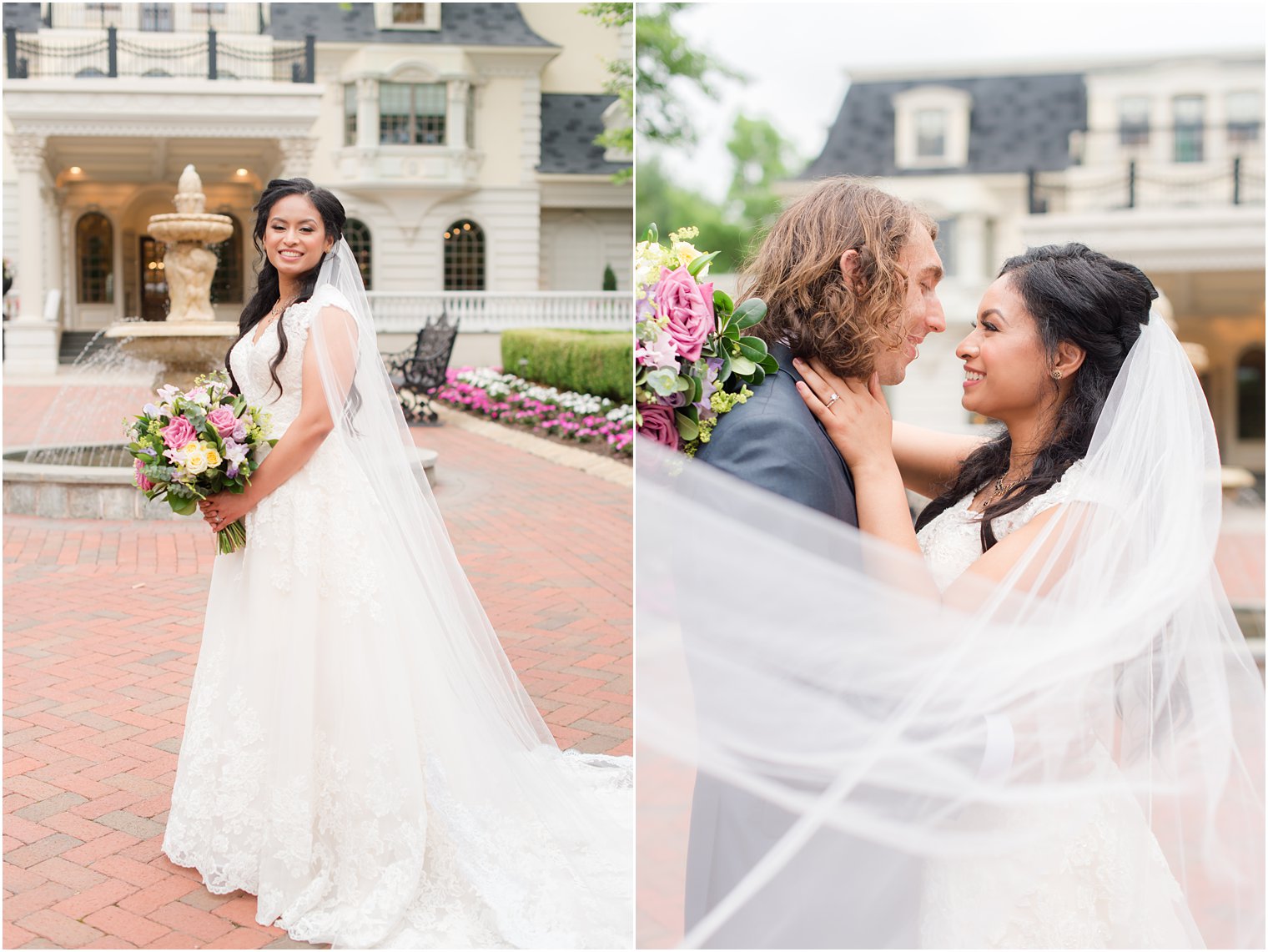 traditional bridal portrait with cathedral veil outside Ashford Estate