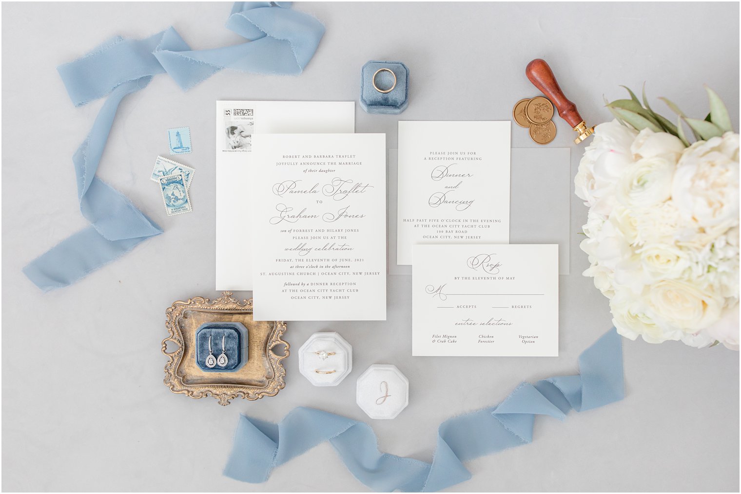classic pastel invitation suite for New Jersey wedding