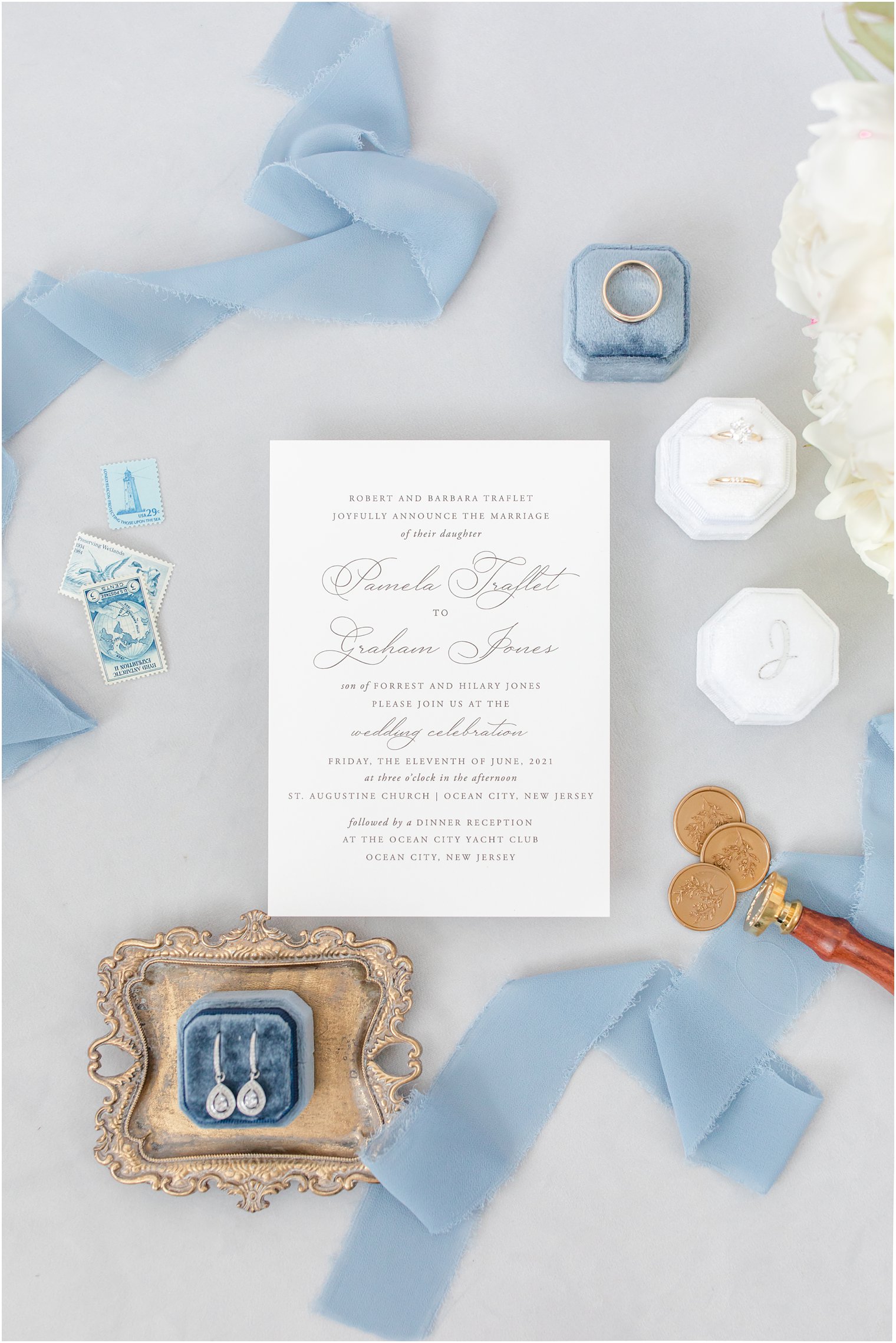 classic pale blue and ivory details for NJ wedding
