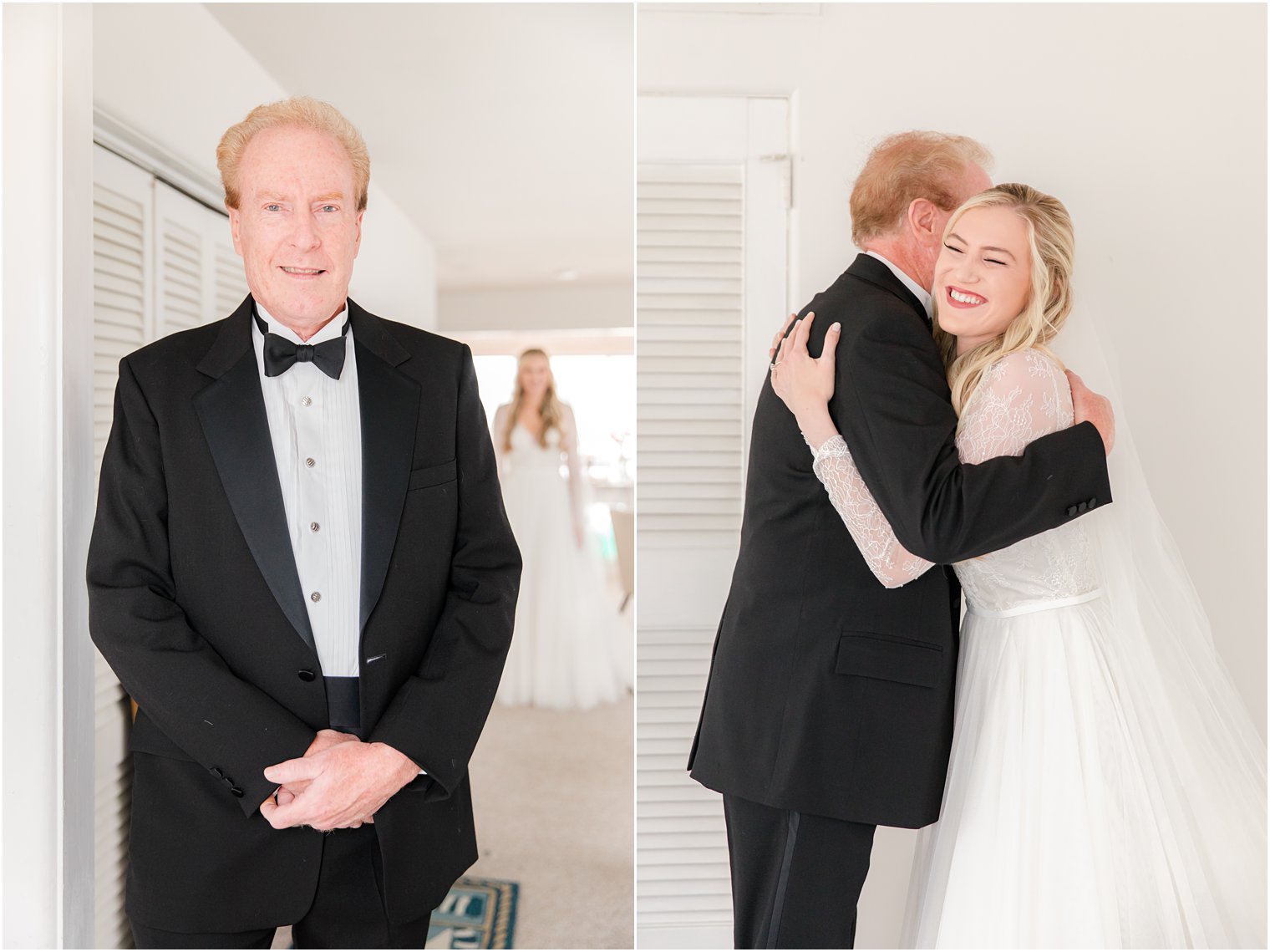 bride and dad have first look before NJ wedding