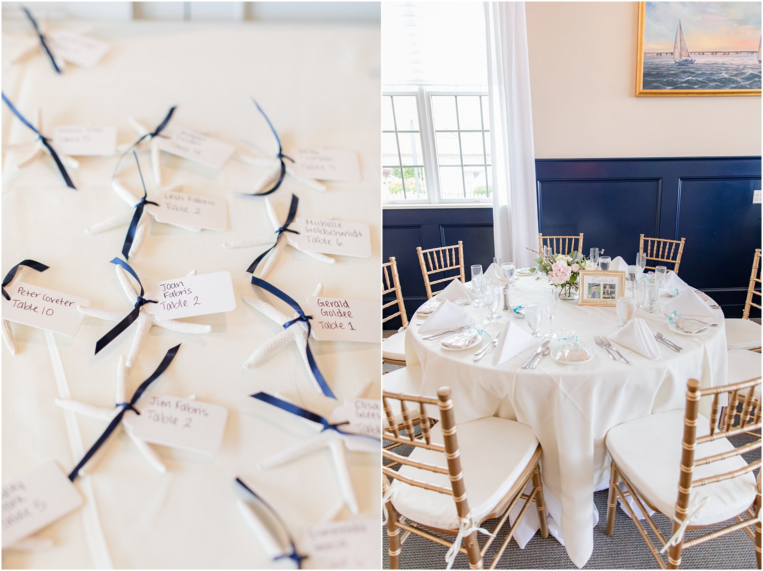 sea star seating cards for yacht club wedding reception 