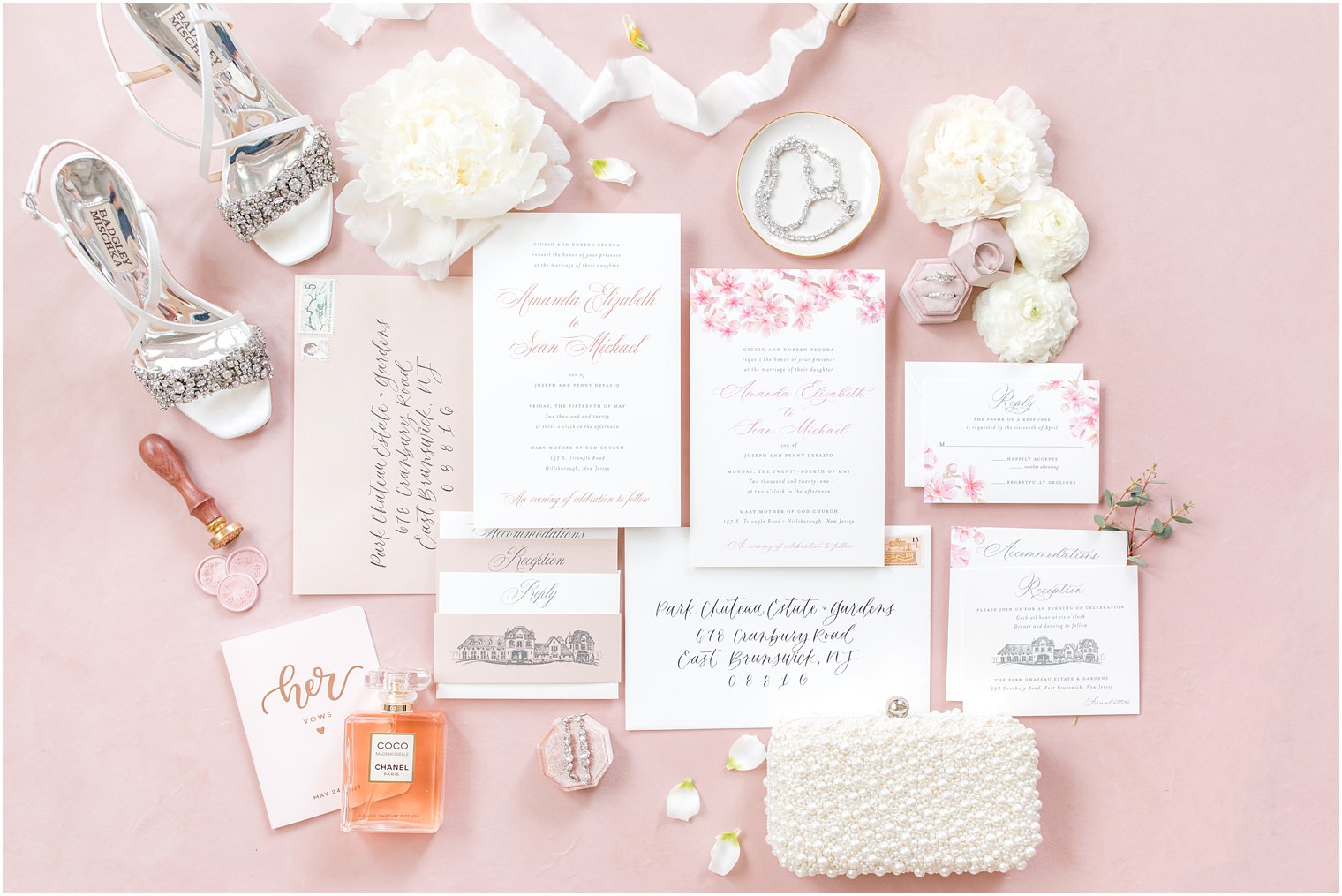 pink and white details for spring Park Chateau Estate wedding
