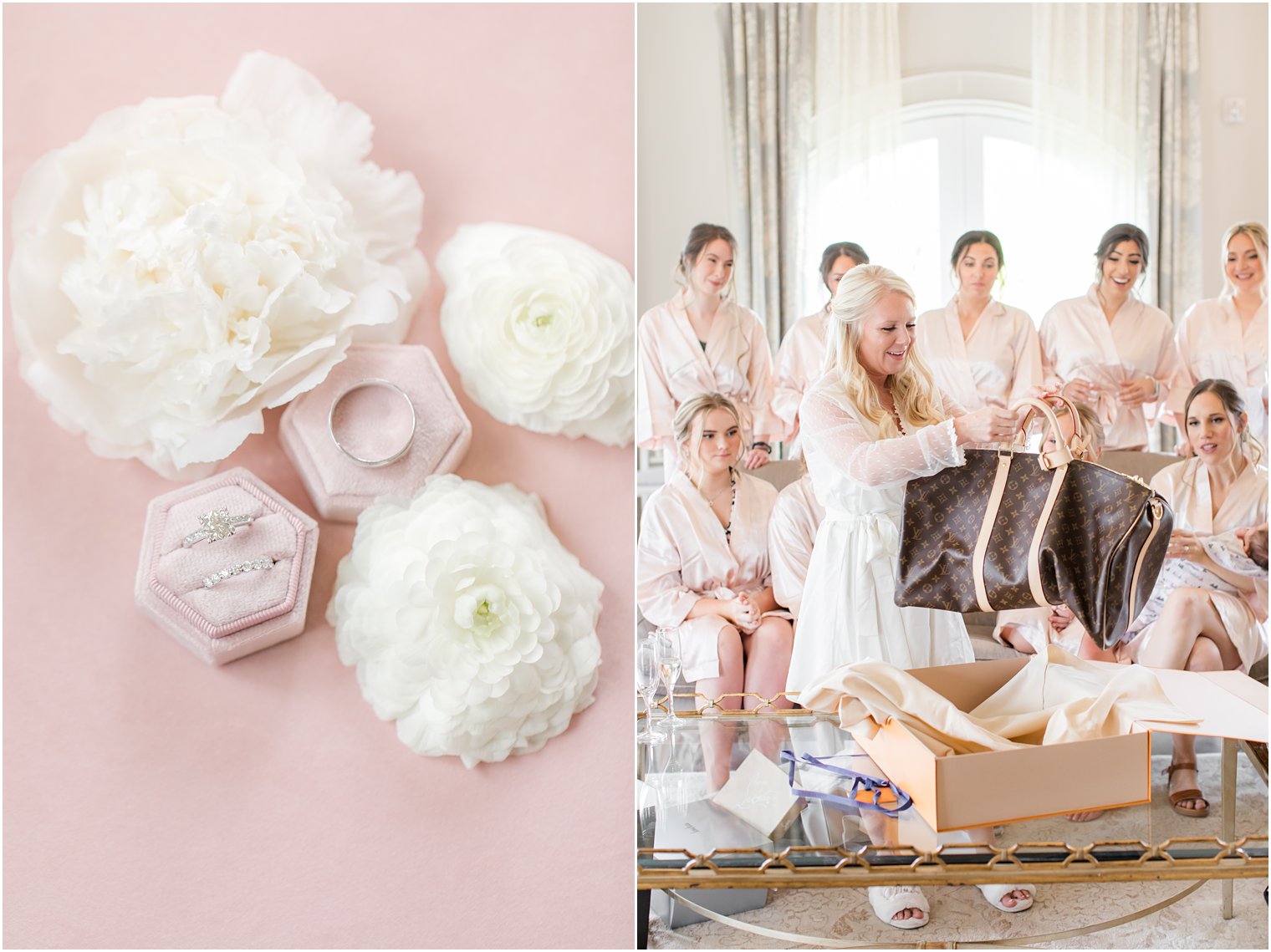 bride opens new bag on wedding morning