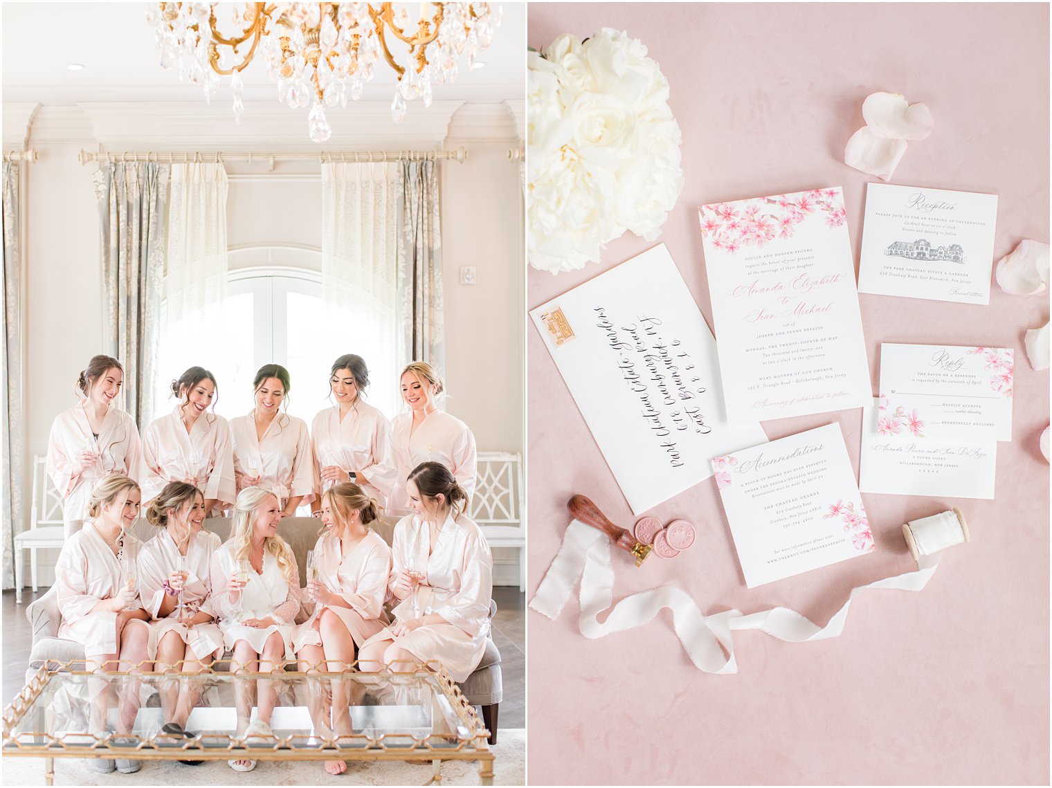 bridesmaids prep for New Jersey wedding day in the spring
