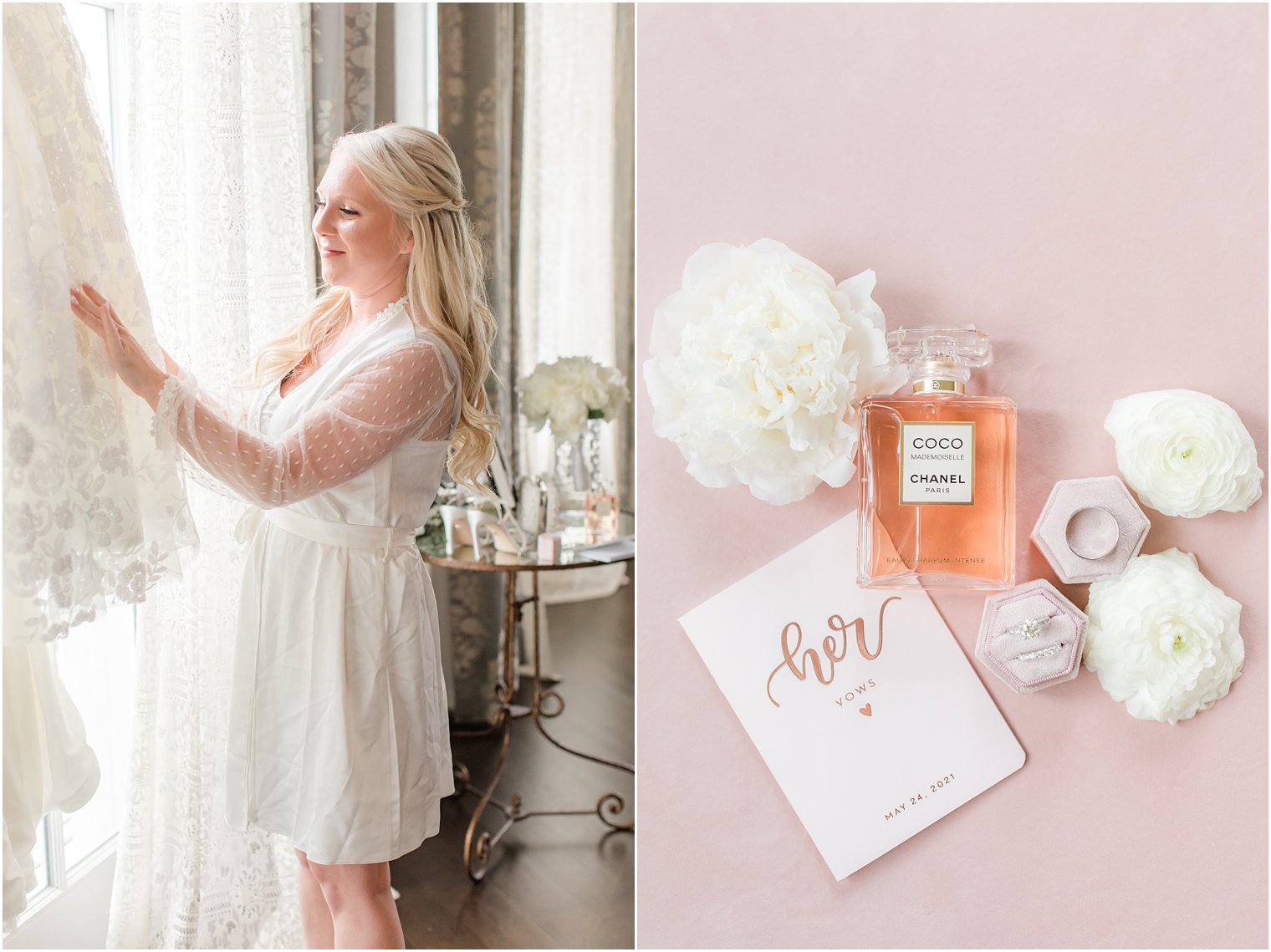 bride prepares for New Jersey wedding day in the spring 