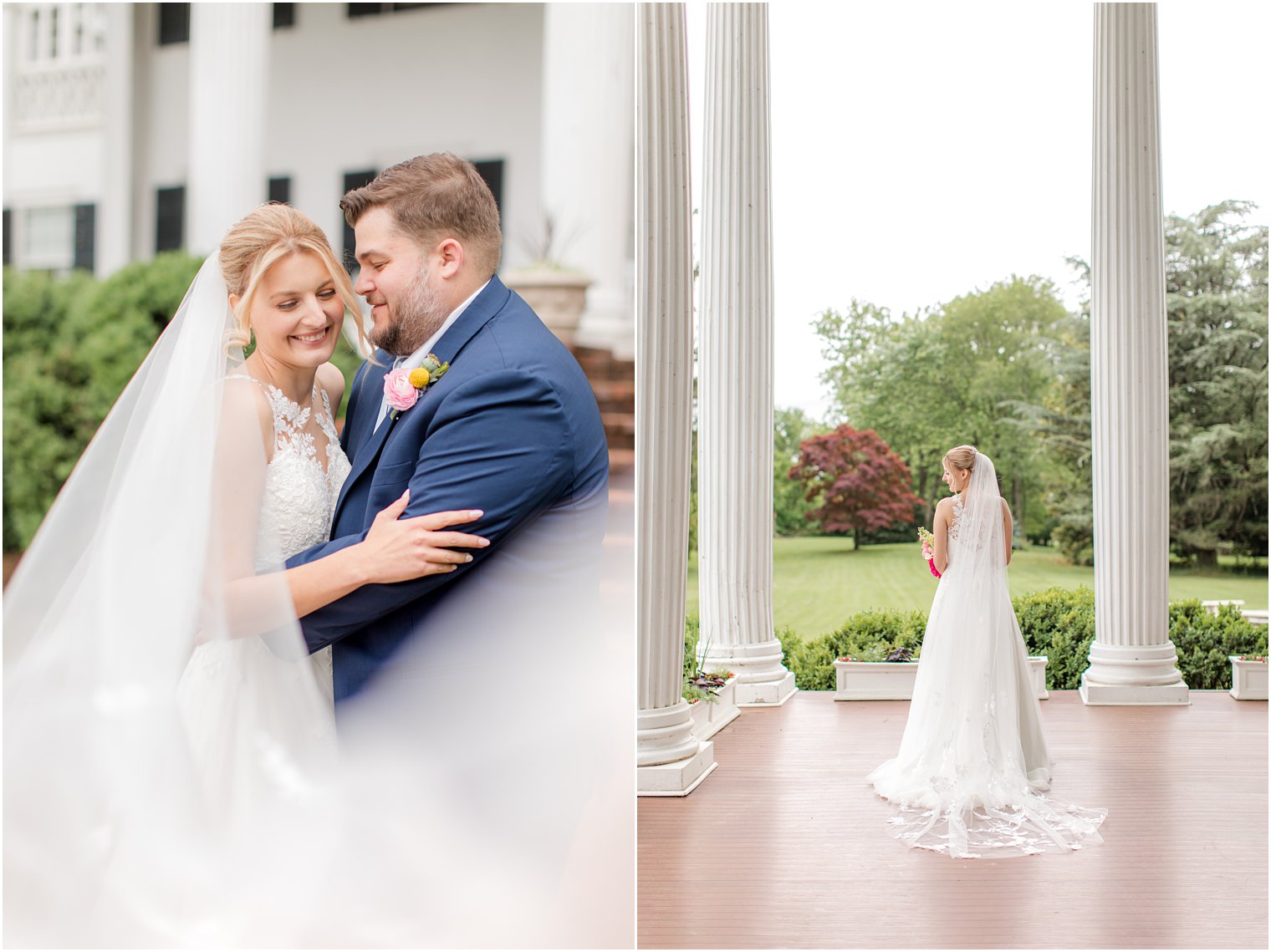 bride and groom laugh during spring wedding at Rosemont Manor