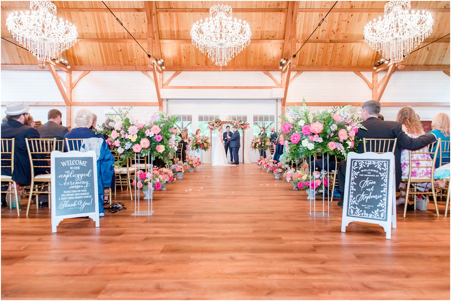 bride and groom exchange vows during unplugged ceremony at Rosemont Manor