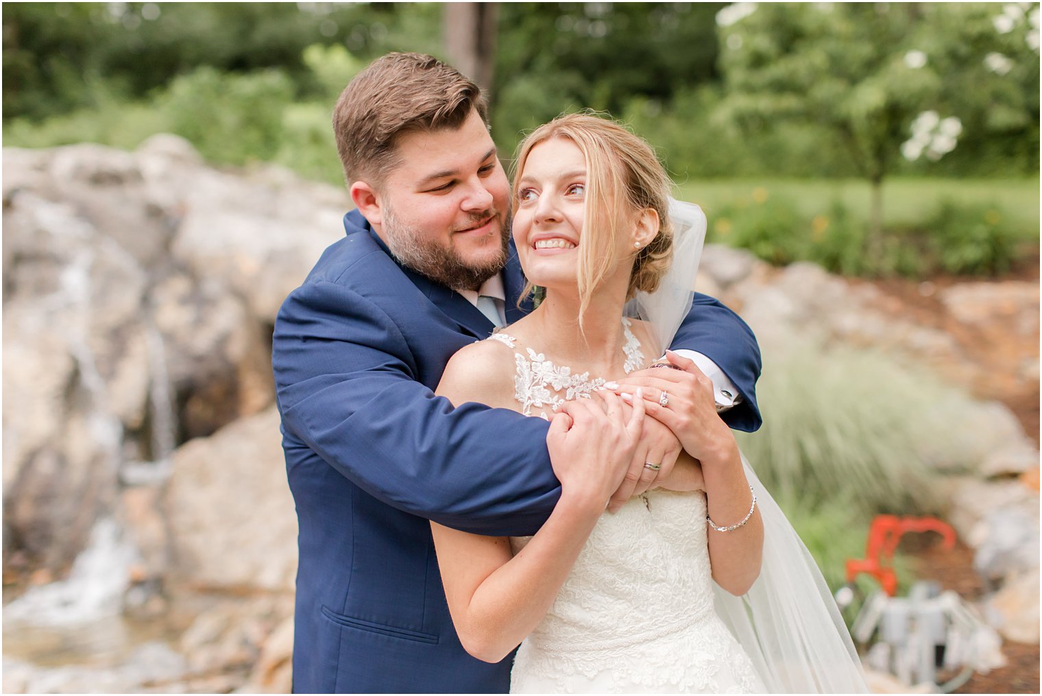 spring wedding portraits along gardens in Berryville VA 