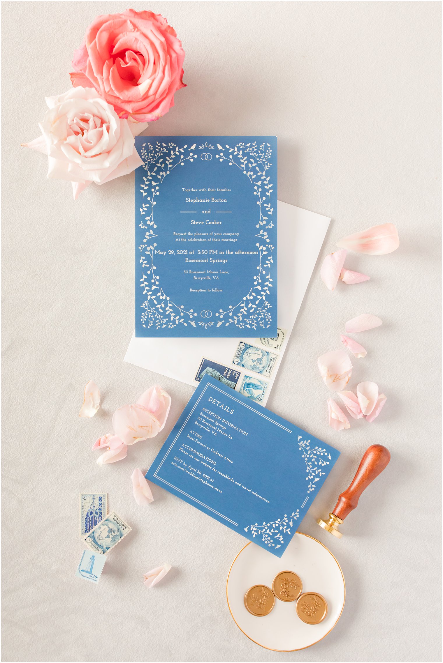 elegant spring wedding invitation for VA wedding day